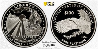 2026-W $100 Declaration of Independence First Strike PR70DCAM