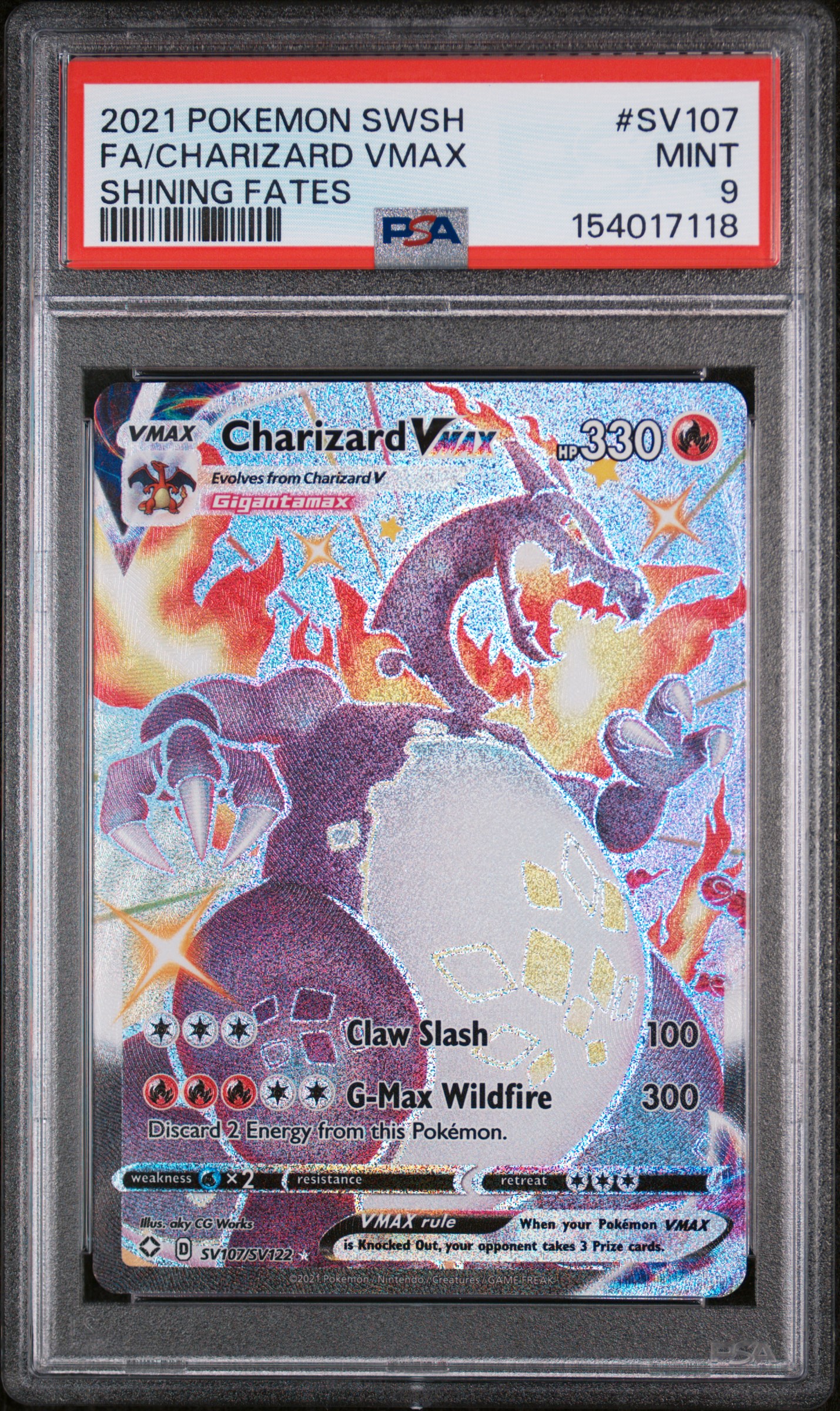 2021 #SV107 Full Art/Charizard Vmax PSA 9 Sword & Shield Shining Fates