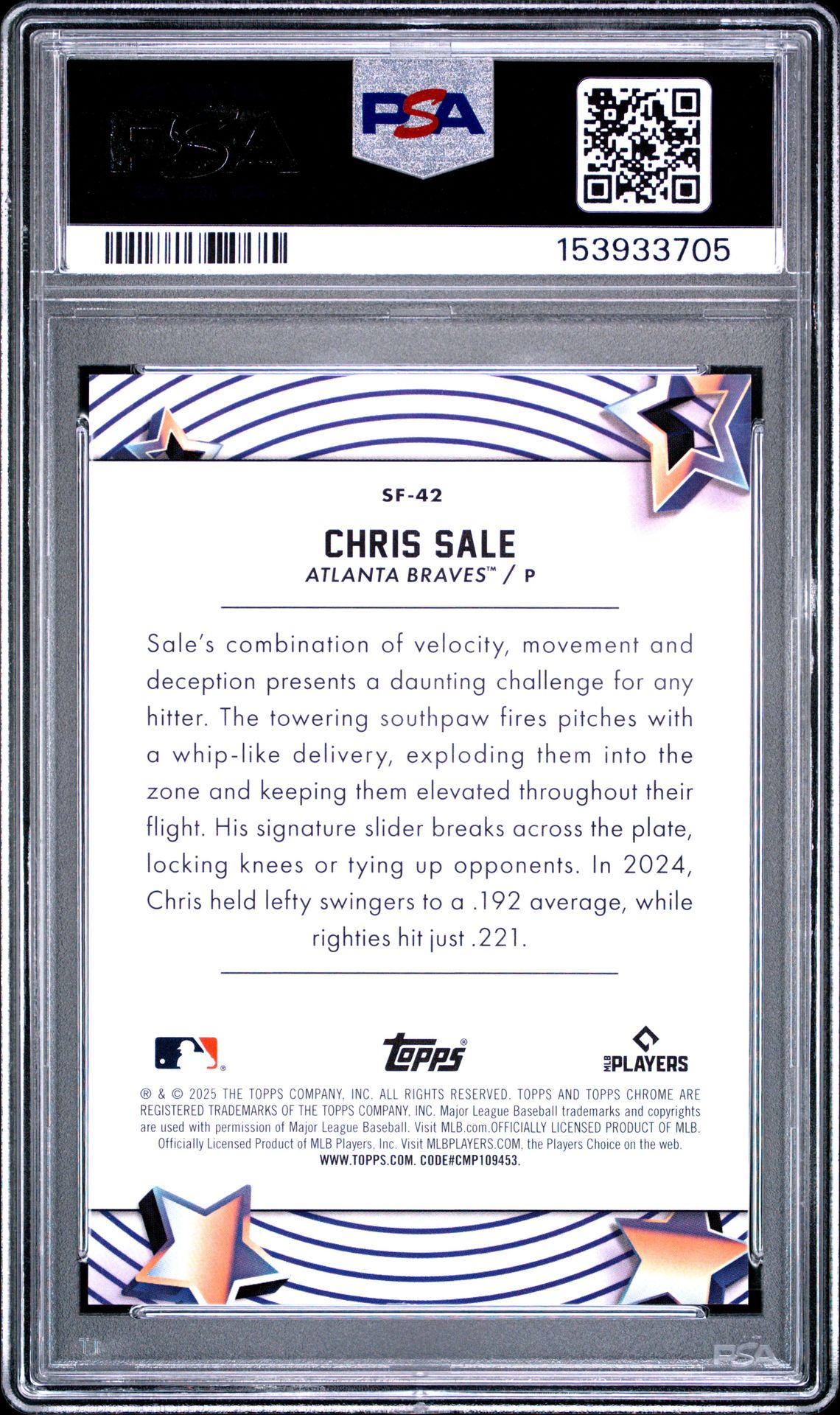 2025 TOPPS COSMIC CHROME STARFRACTOR CHRIS SALE  42 GEM MT 10 back