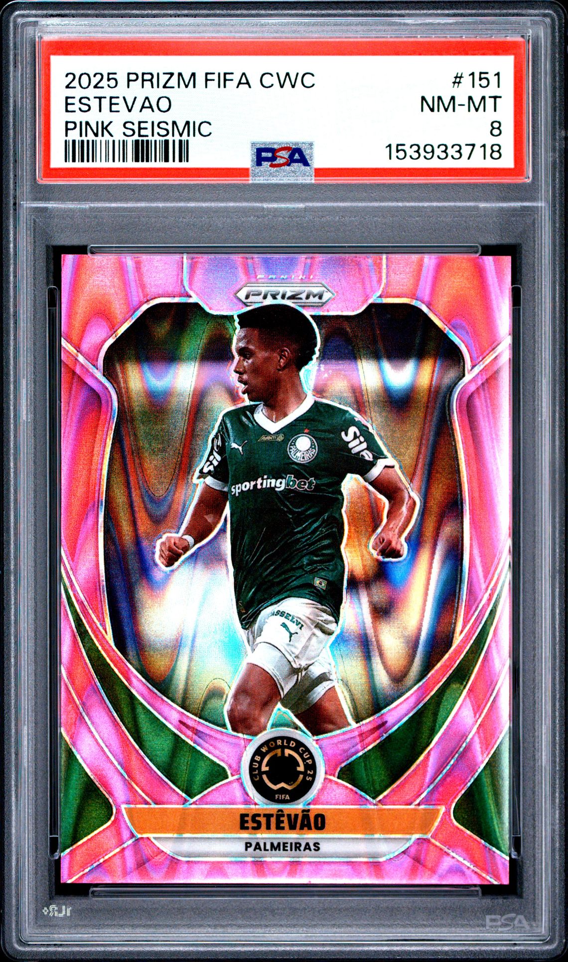 2025 Panini Prizm Fifa Club World Cup Estevao #151 (Pink Seismic) Nm-Mt 8 front
