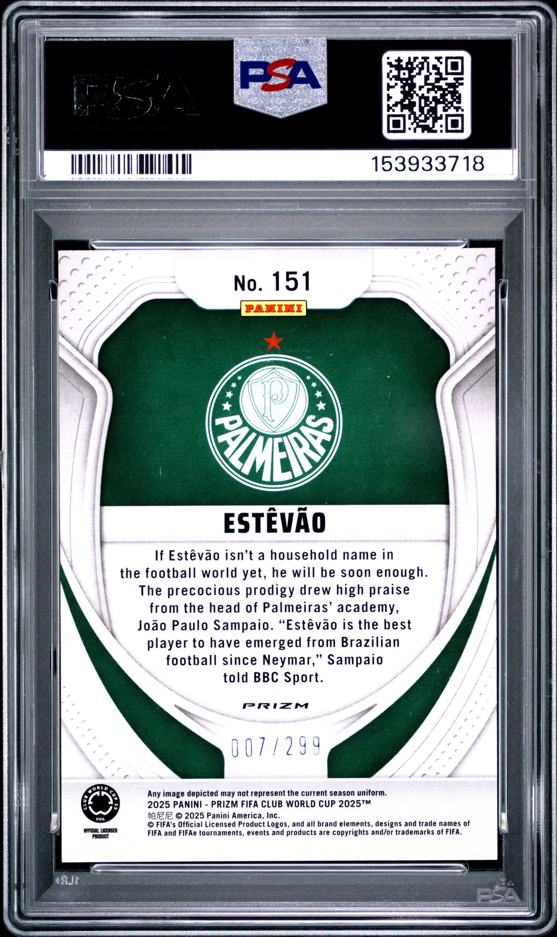 2025 Panini Prizm Fifa Club World Cup Estevao #151 (Pink Seismic) Nm-Mt 8 back
