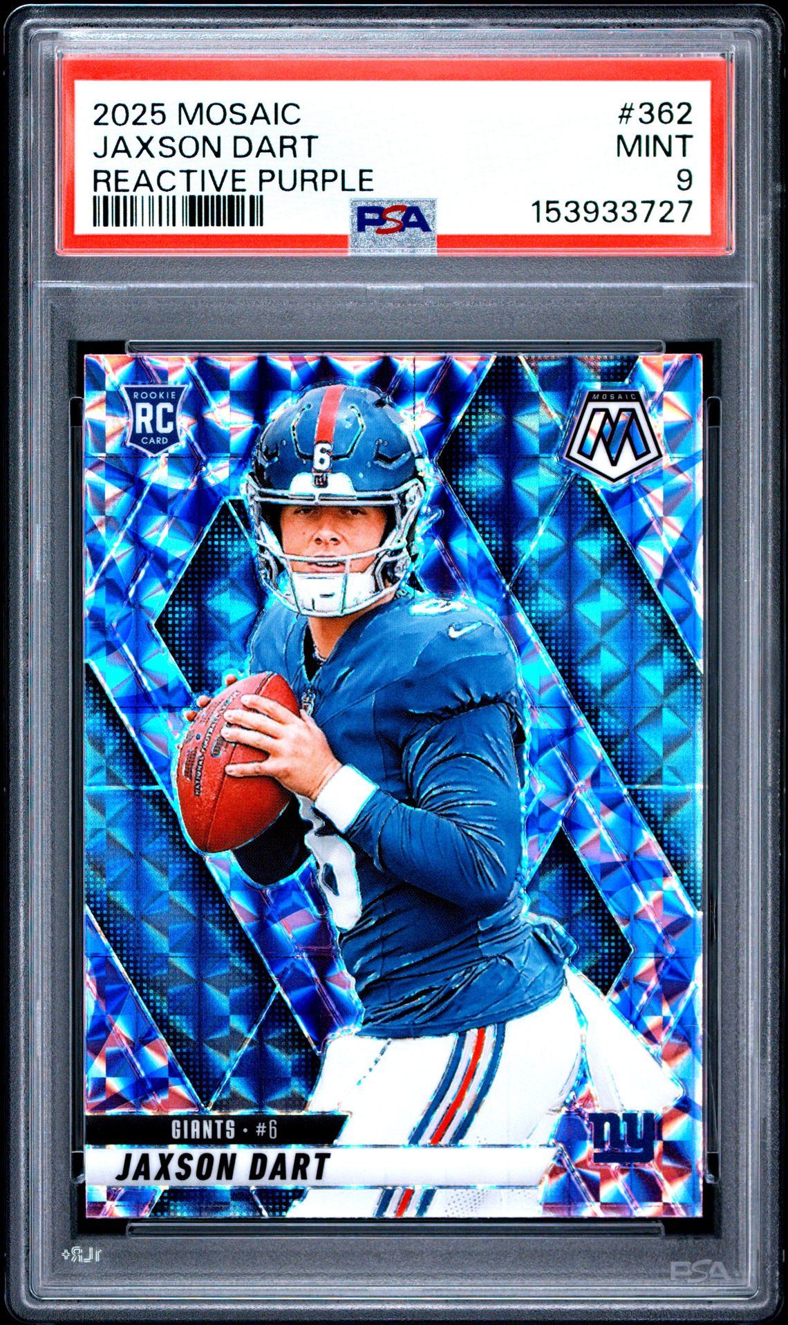 2025 Panini Mosaic Jaxson Dart #362 (Reactive Purple) Mint 9 front
