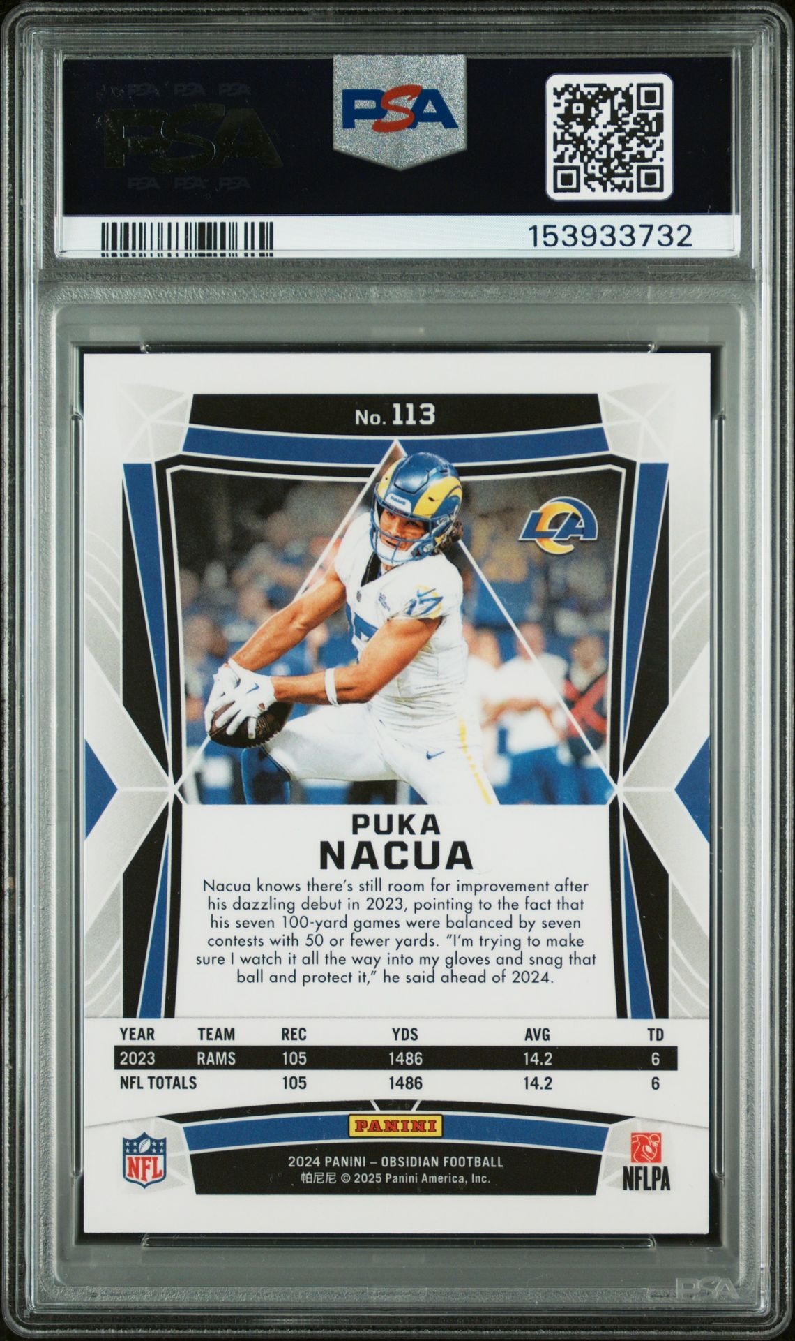 2024 Panini Obsidian Puka Nacua #113 (International) Mint 9 back