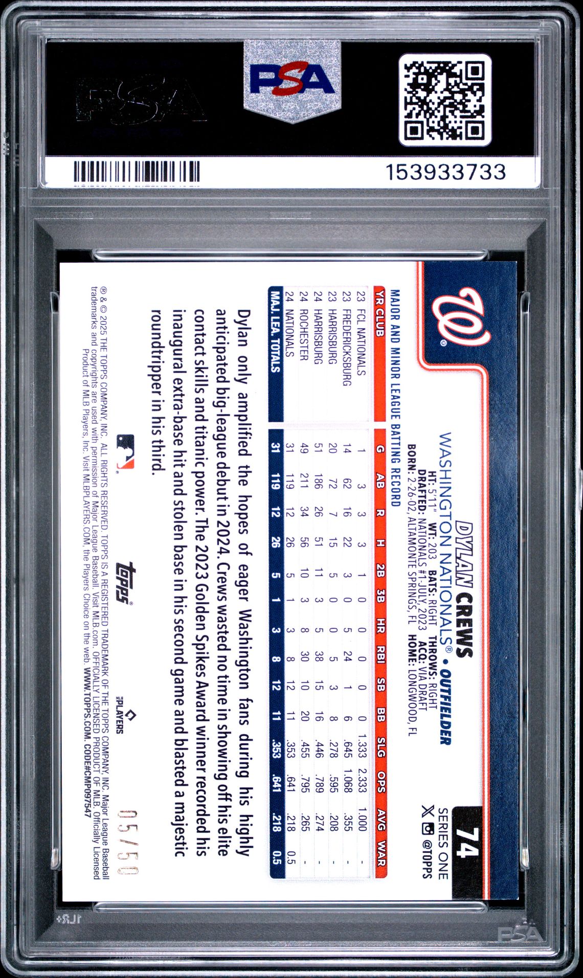 2025 Topps Dylan Crews #74 (Flowers) Nm-Mt 8 back