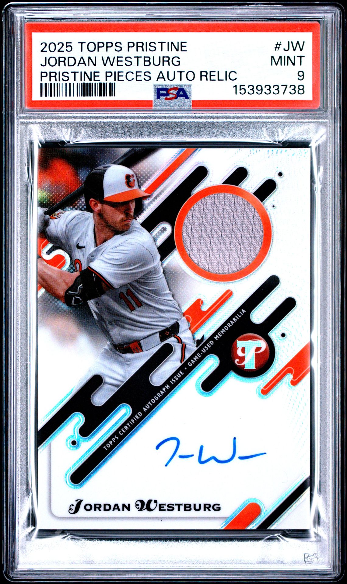 2025 Topps Pristine Pristine Pieces Autograph Relic Jordan Westburg #Jw (Pristine Pieces Auto Relic) Mint 9 front
