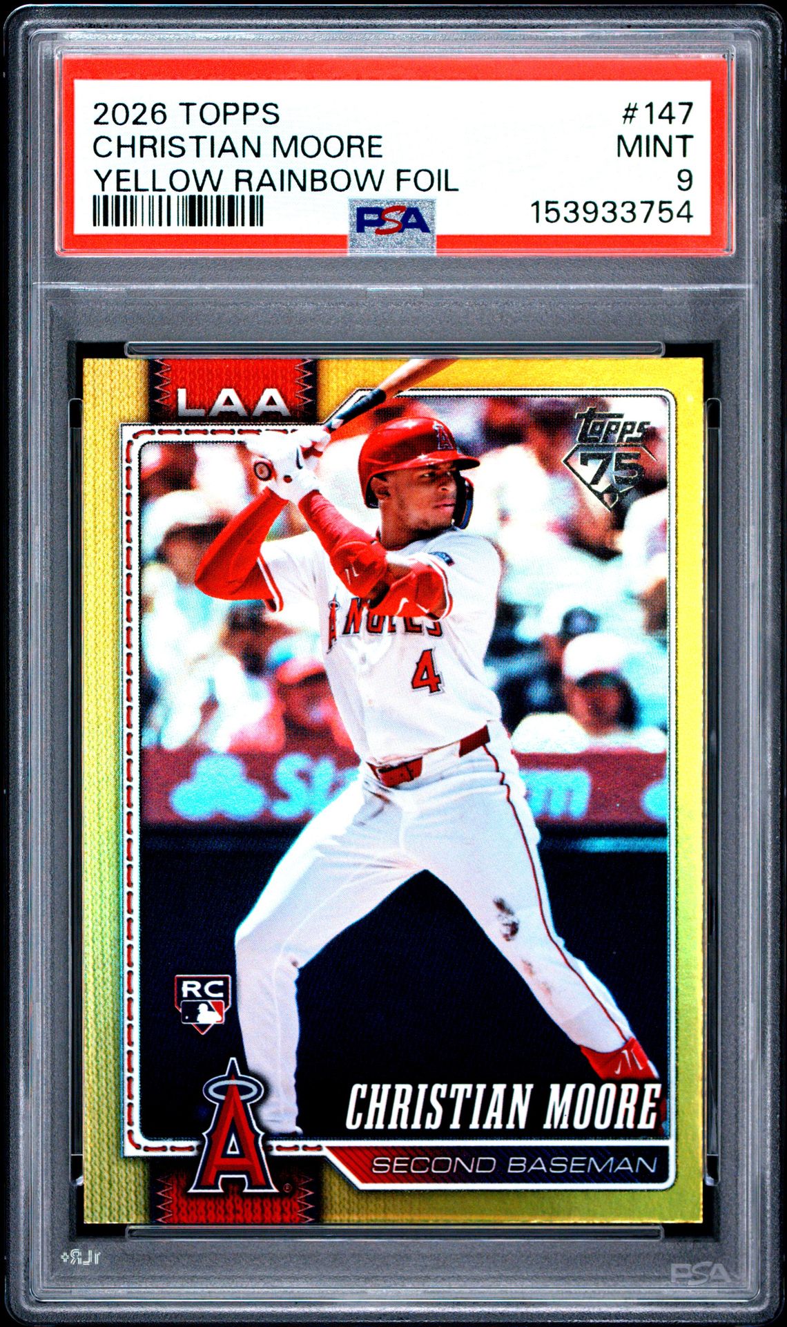 2026 Topps Christian Moore #147 (Yellow Rainbow Foil) Mint 9 front