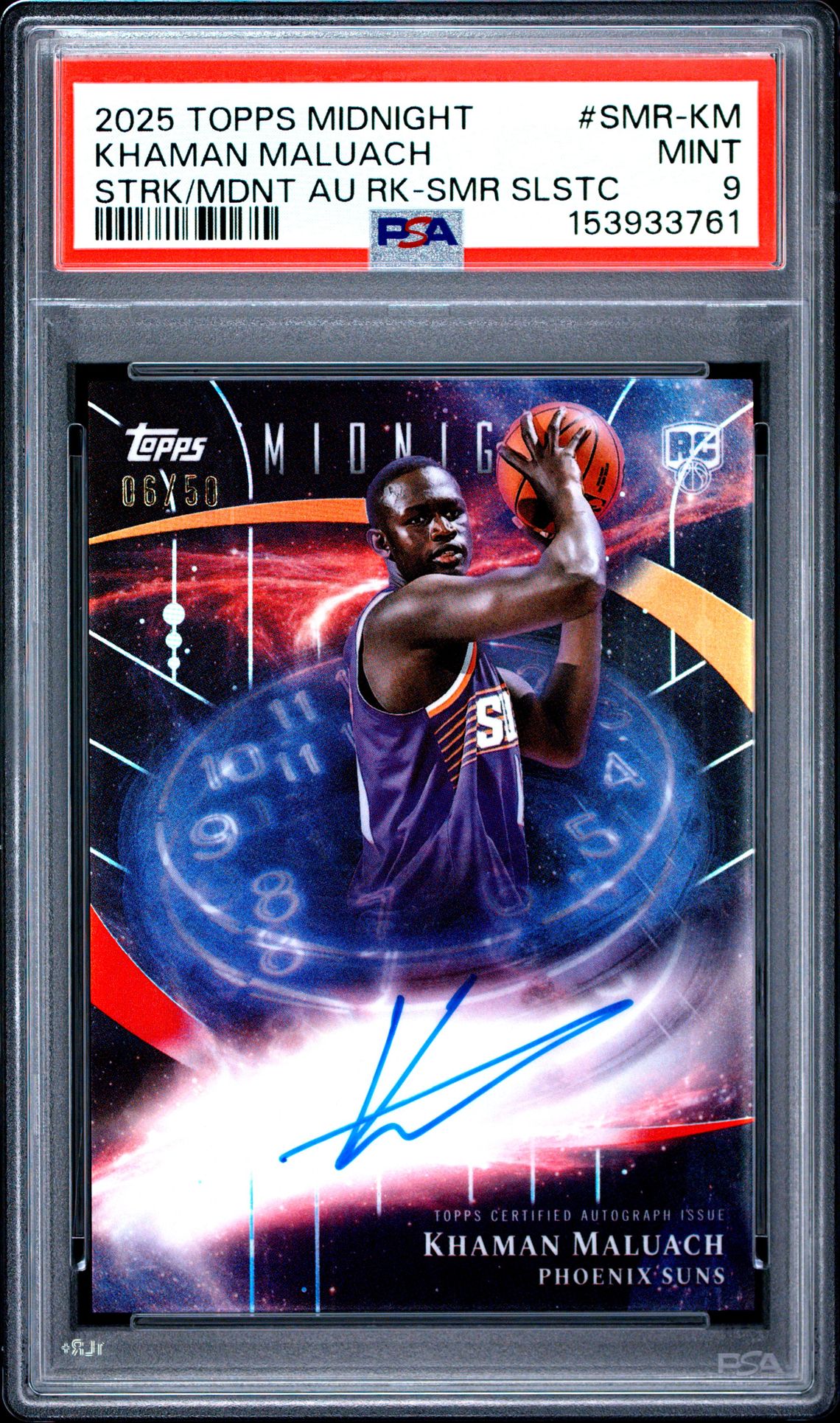 2025 Topps Midnight Stroke Of Midnight Autographs Rookies Khaman Maluach #Smr-Km (Strk/Mdnt Au Rk-Smr Slstc) Mint 9 front