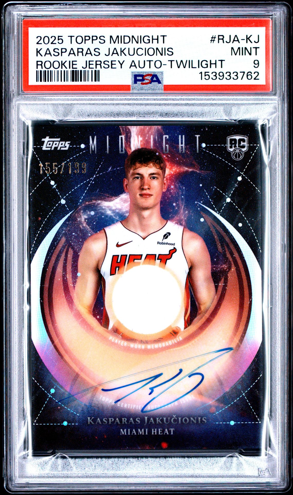 2025 Topps Midnight Rookie Jersey Autographs Kasparas Jakucionis #Rja-Kj (Rookie Jersey Auto-Twilight) Mint 9 front