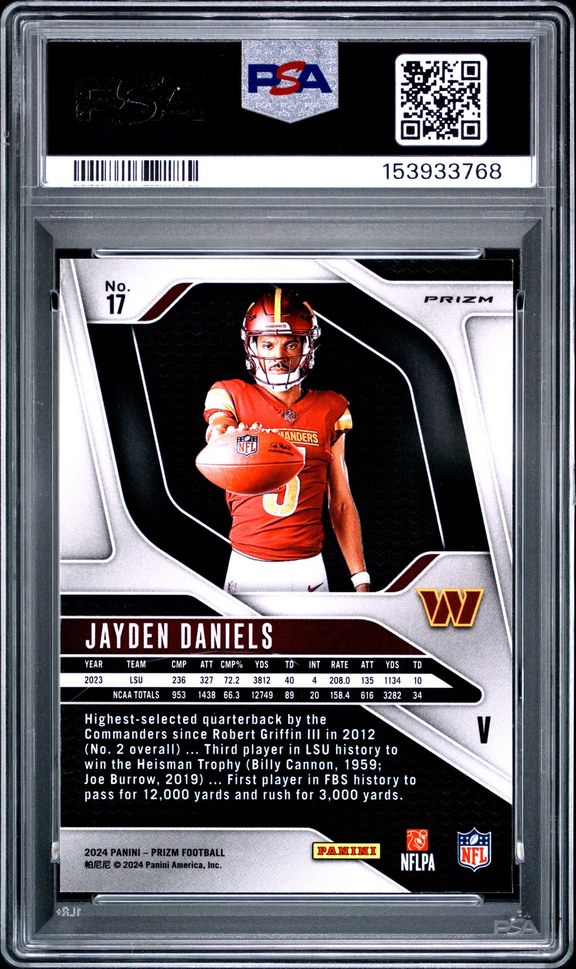 2024 Panini Prizm Rookie Variation Jayden Daniels #17 Mint 9 back