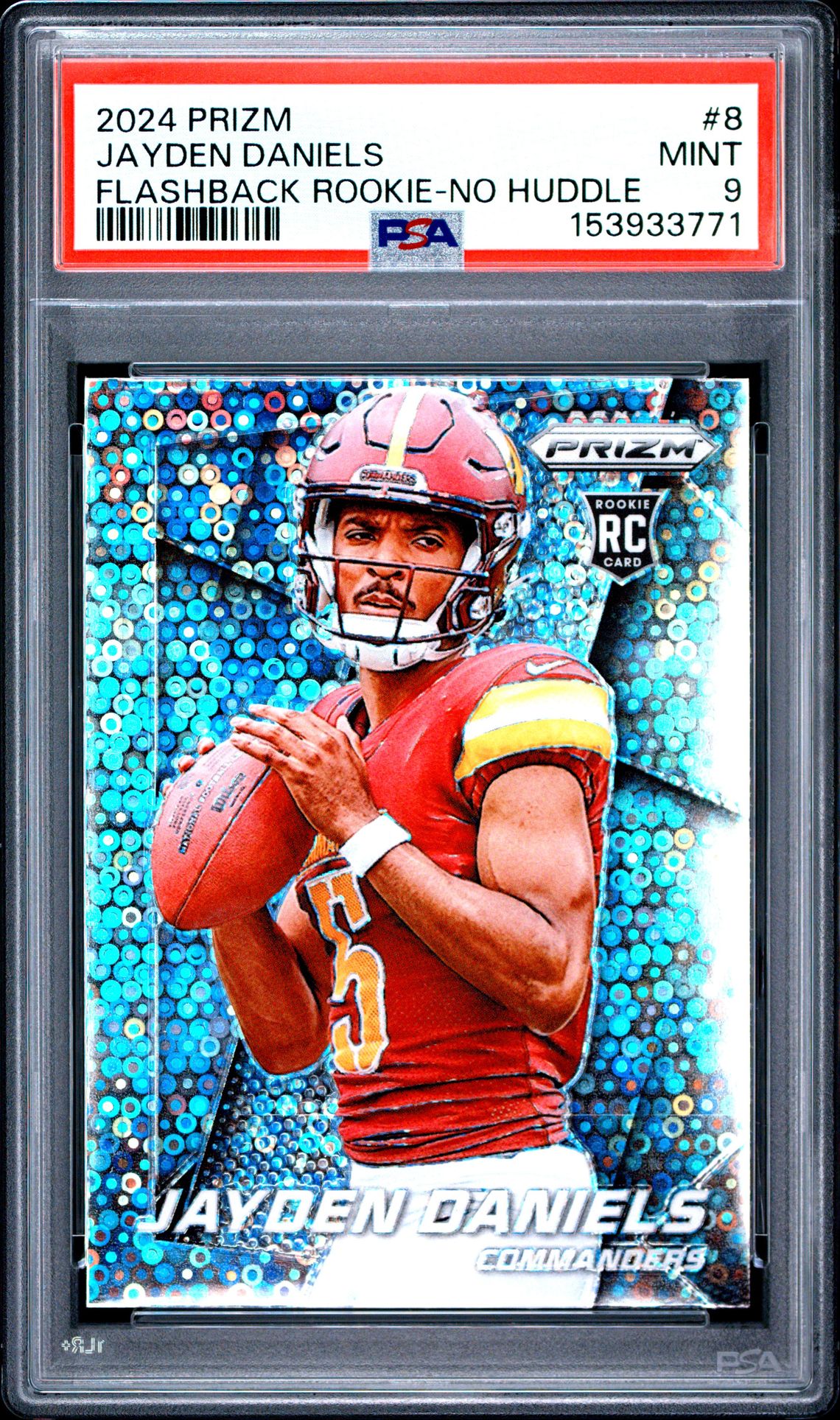 2024 Panini Prizm Prizm Flashback Rookie Jayden Daniels #8 (Flashback Rookie-No Huddle) Mint 9 front