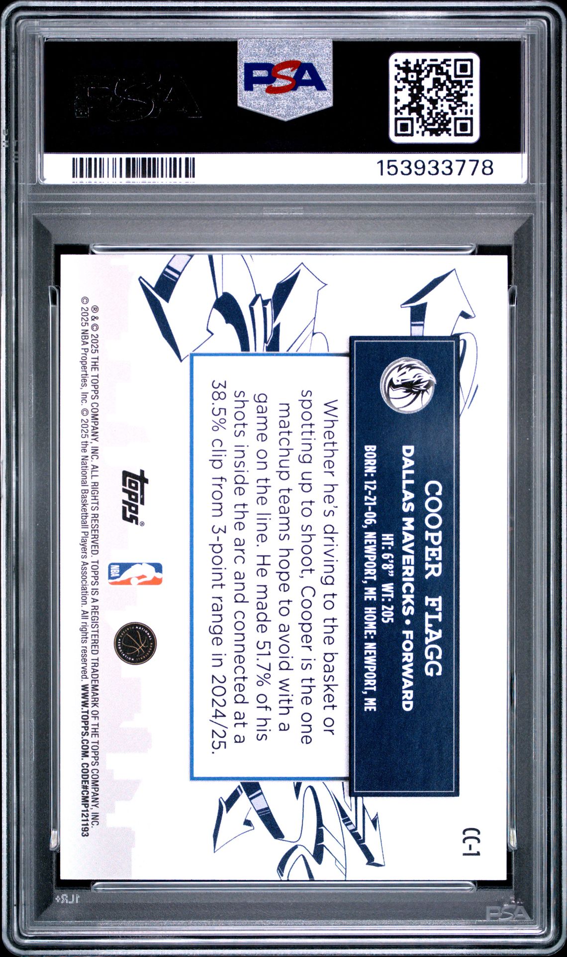 2025 Topps Clutch City Prospects Cooper Flagg #Cc-1 (Clutch City Pros-Holo Foil) Gem Mt 10 back