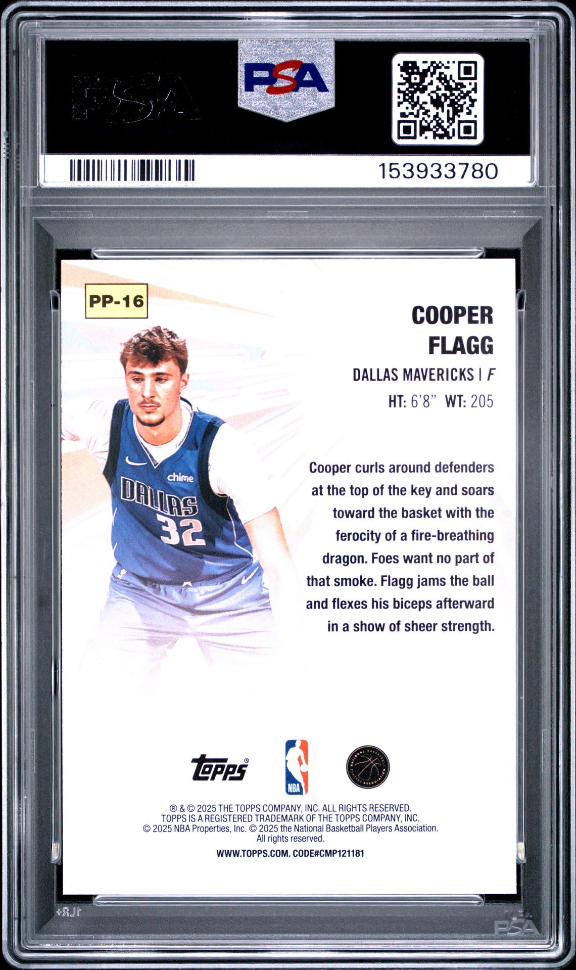 2025 Topps Power Players Cooper Flagg #Pp-16 Gem Mt 10 back view - PSA certificate #153933780