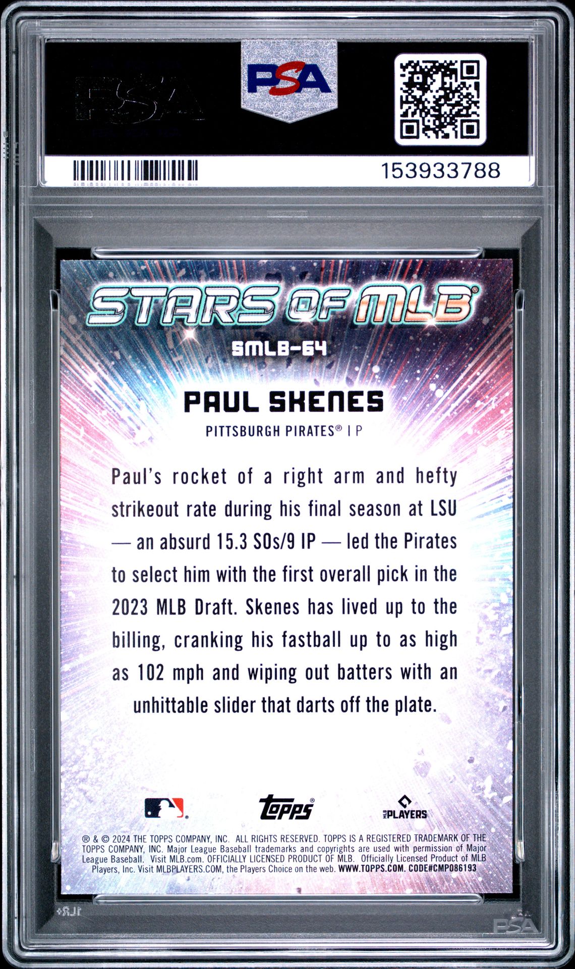 2024 Topps Stars Of Mlb Paul Skenes #Smlb64 (Update) Gem Mt 10 back