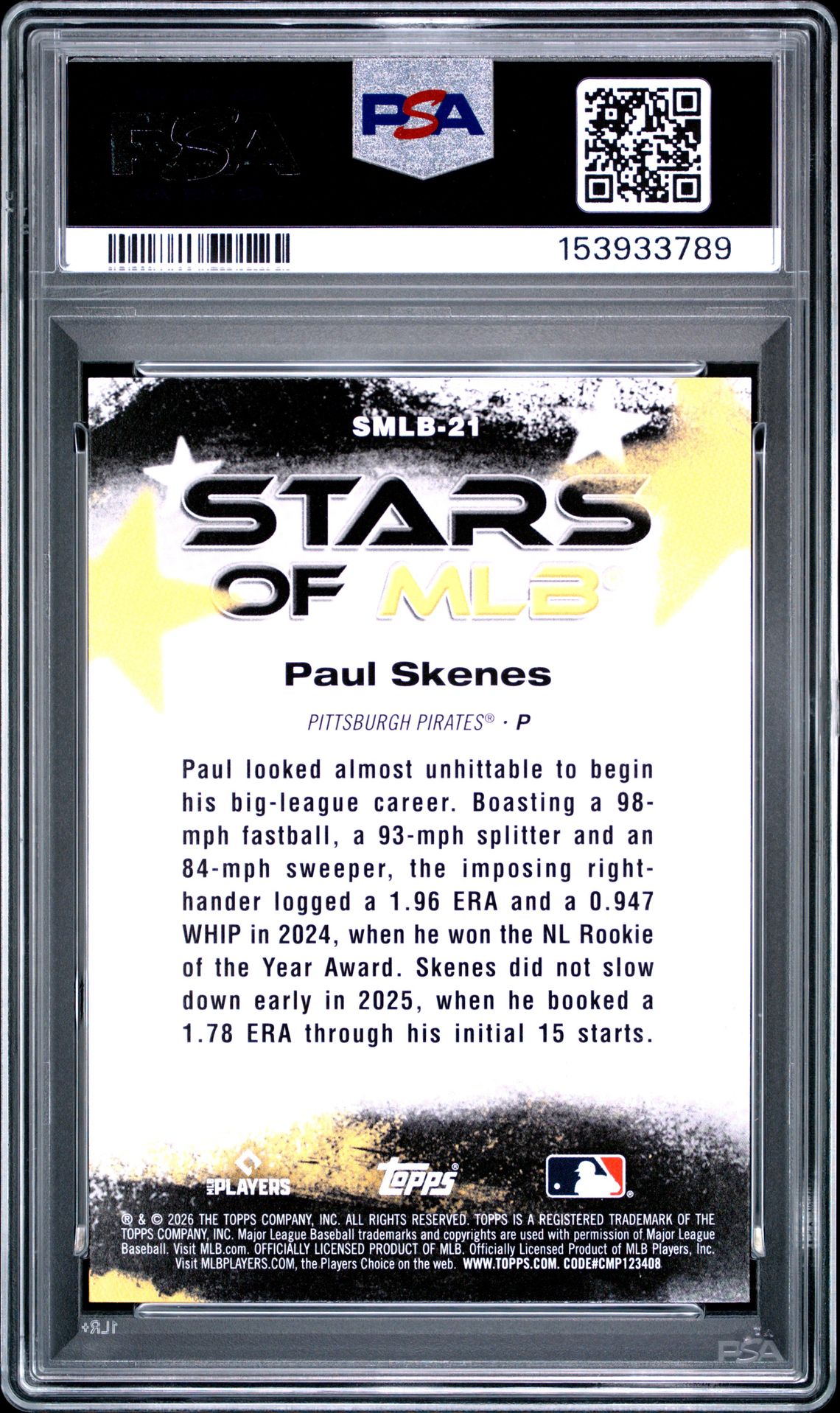 2026 Topps Stars Of Mlb Paul Skenes #21 Gem Mt 10 back