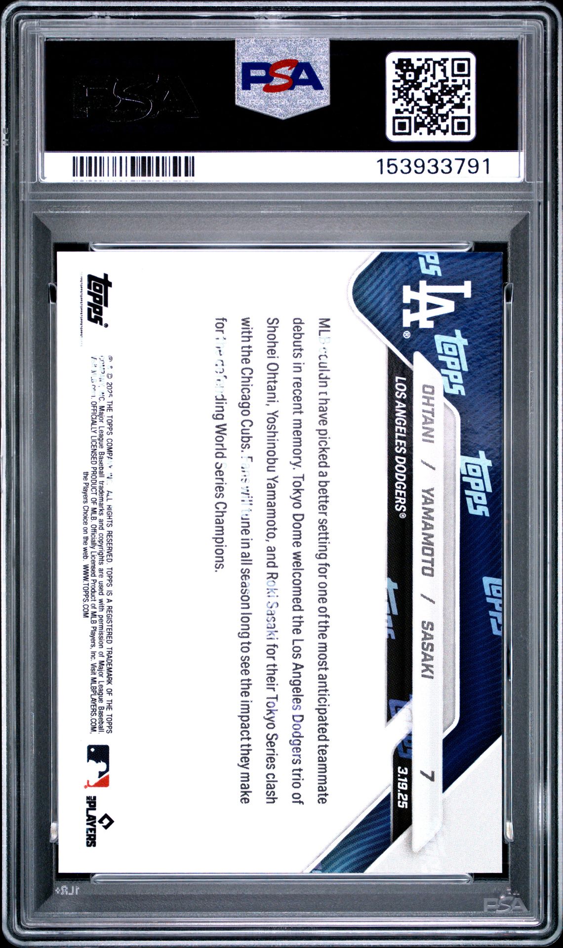 2025 Topps Now Ohtani/Yamamoto/Sasaki #7 Gem Mt 10 back