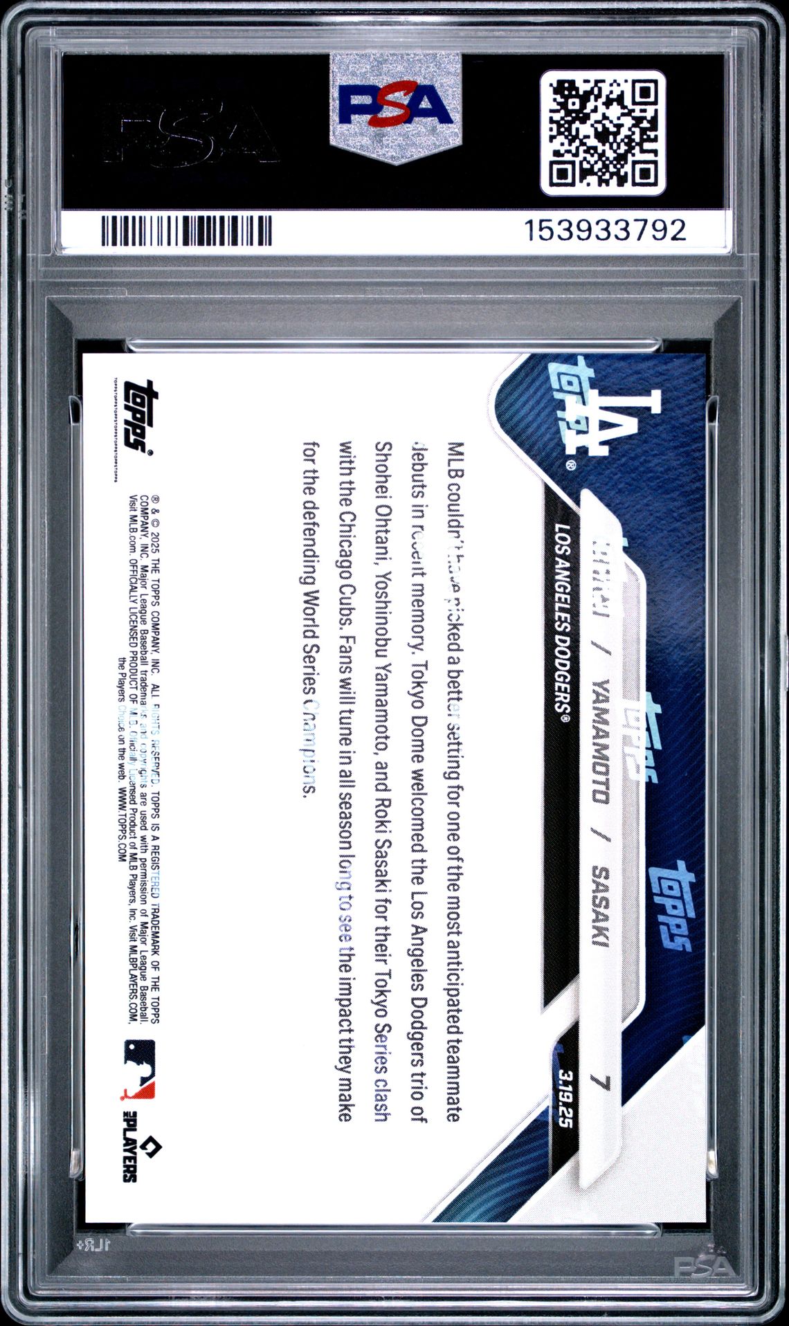 2025 Topps Now Ohtani/Yamamoto/Sasaki #7 Gem Mt 10 back