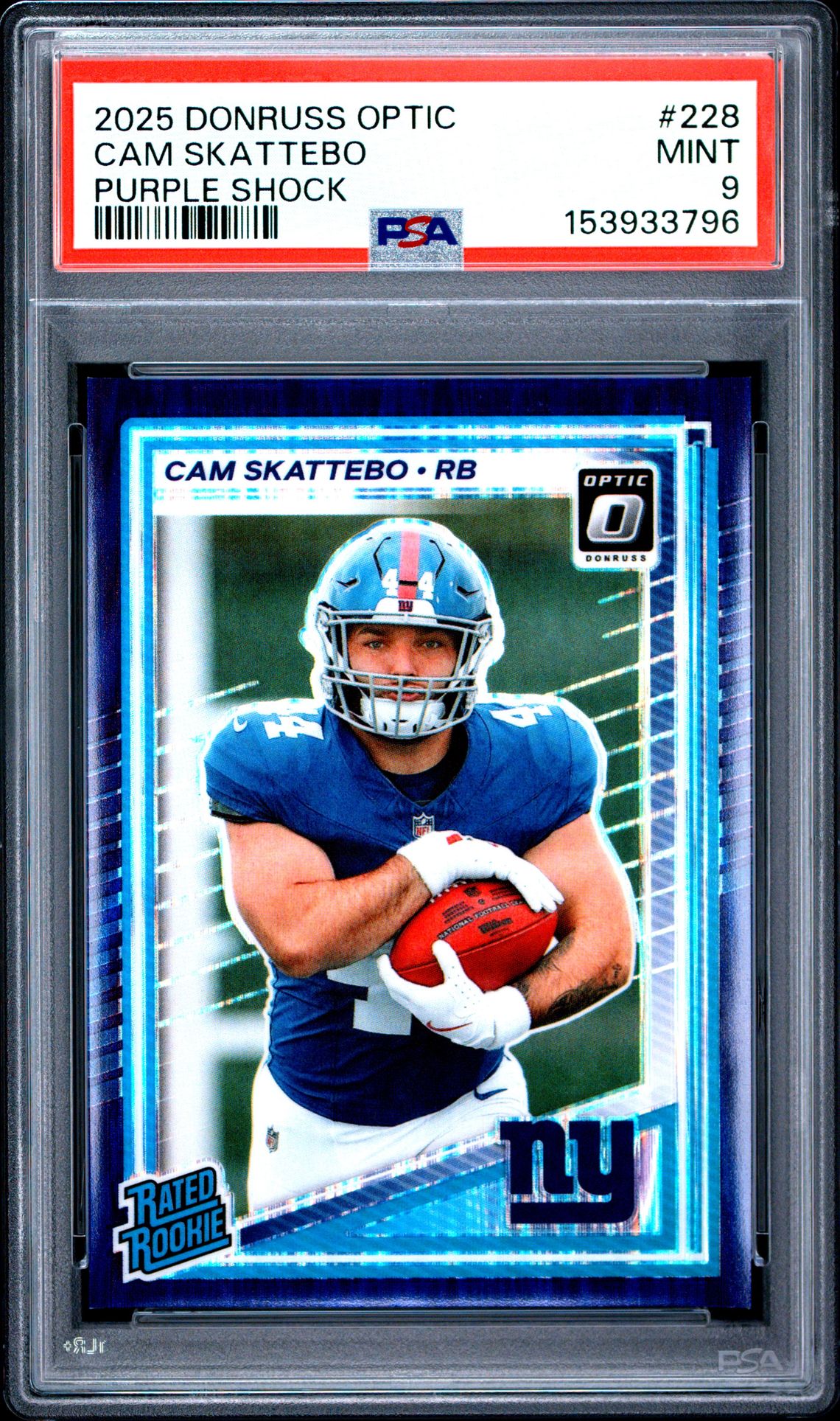 2025 Panini Donruss Optic Cam Skattebo #228 (Purple Shock) Mint 9 front
