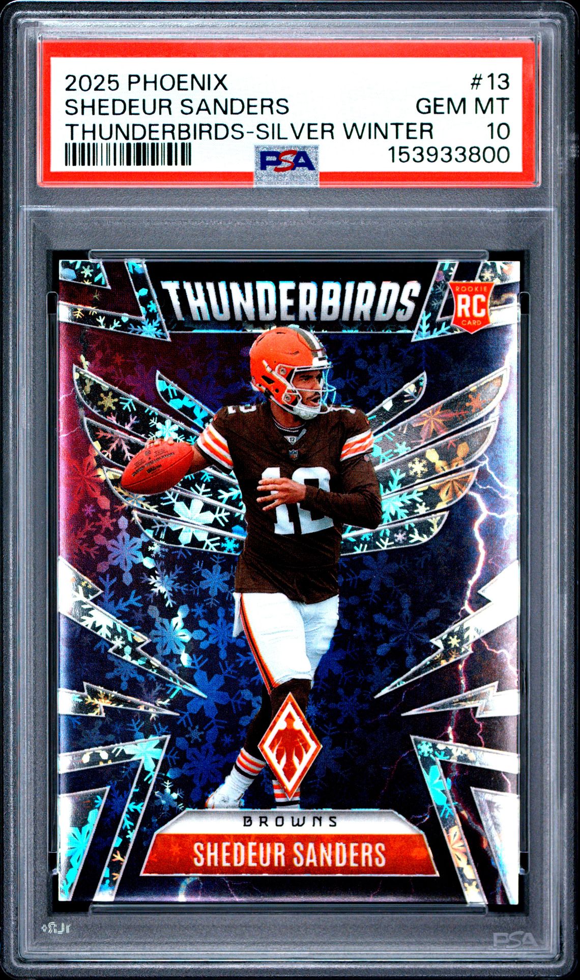 2025 Panini Phoenix Thunderbirds Shedeur Sanders #13 (Thunderbirds-Silver Winter) Gem Mt 10 front view - PSA graded GEM MT 10