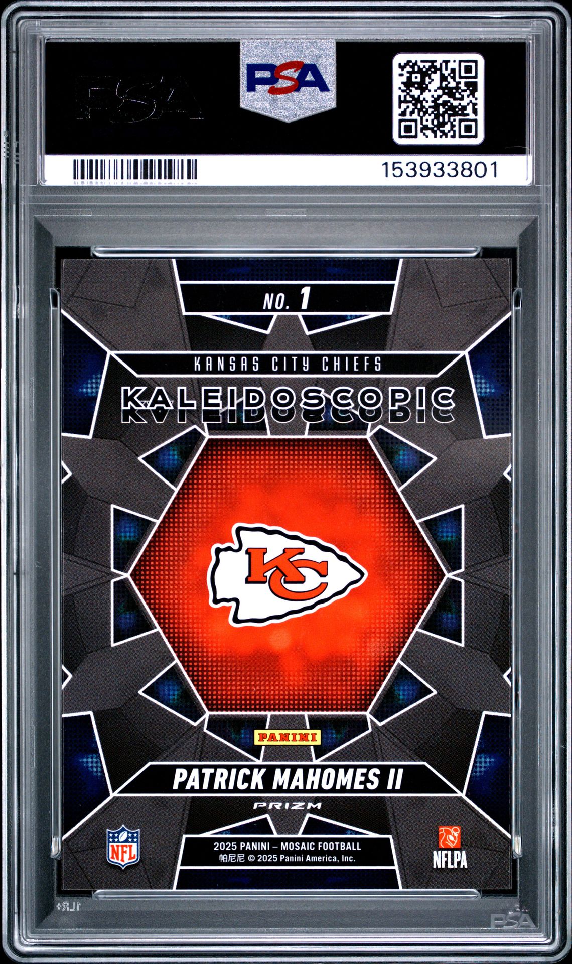 2025 Panini Mosaic Kaleidoscopic Patrick Mahomes Ii #1 Gem Mt 10 back view - PSA certificate #153933801