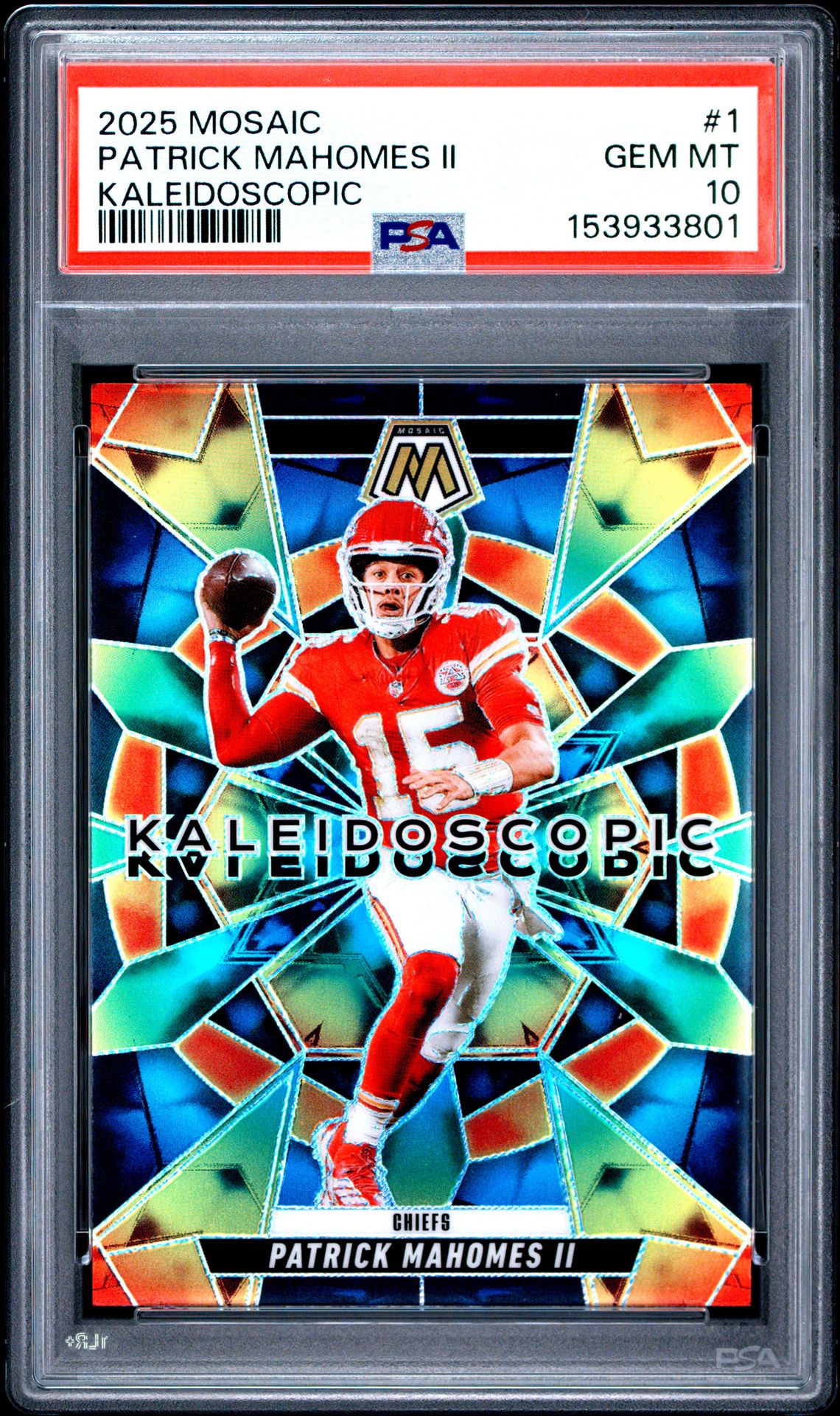 2025 Panini Mosaic Kaleidoscopic Patrick Mahomes Ii #1 Gem Mt 10 front view - PSA graded GEM MT 10
