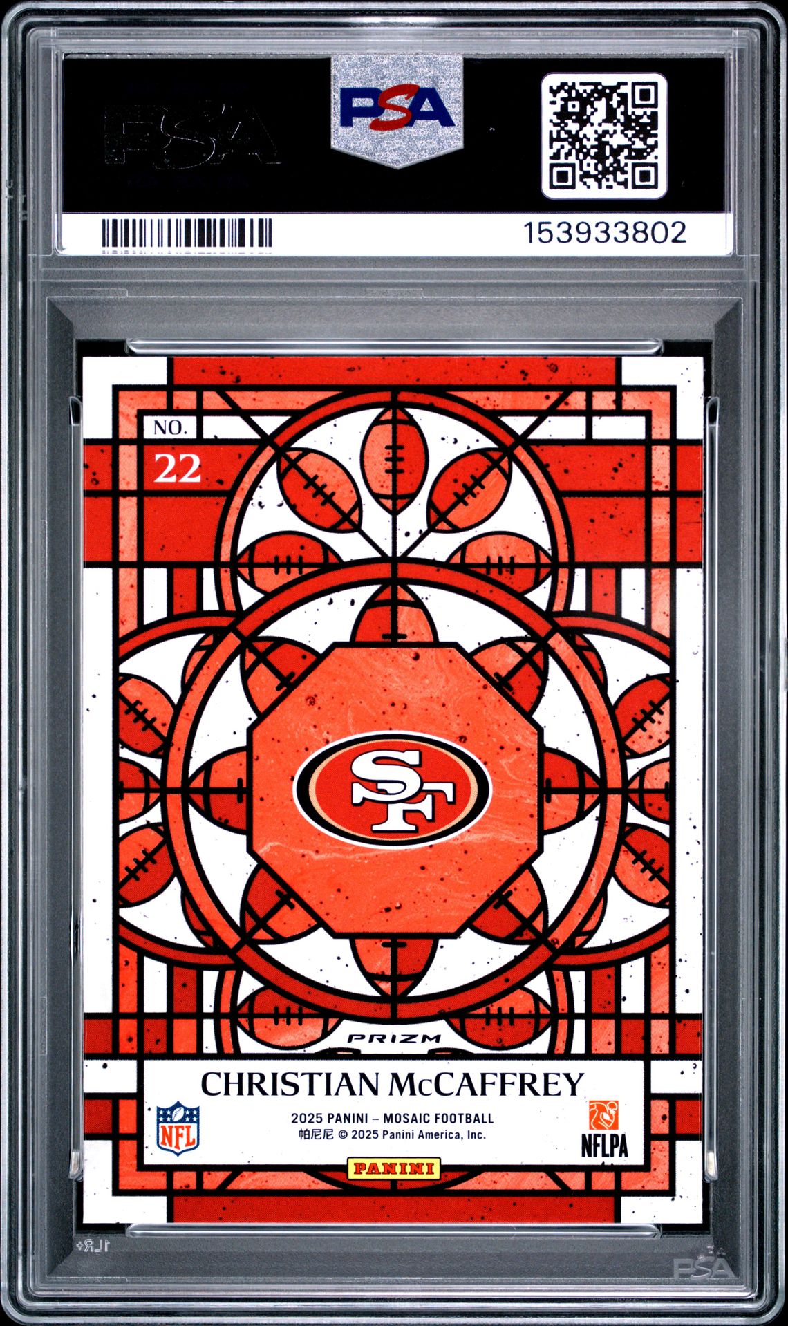 2025 Panini Mosaic Stained Glass Christian Mccaffrey #22 Mint 9 back