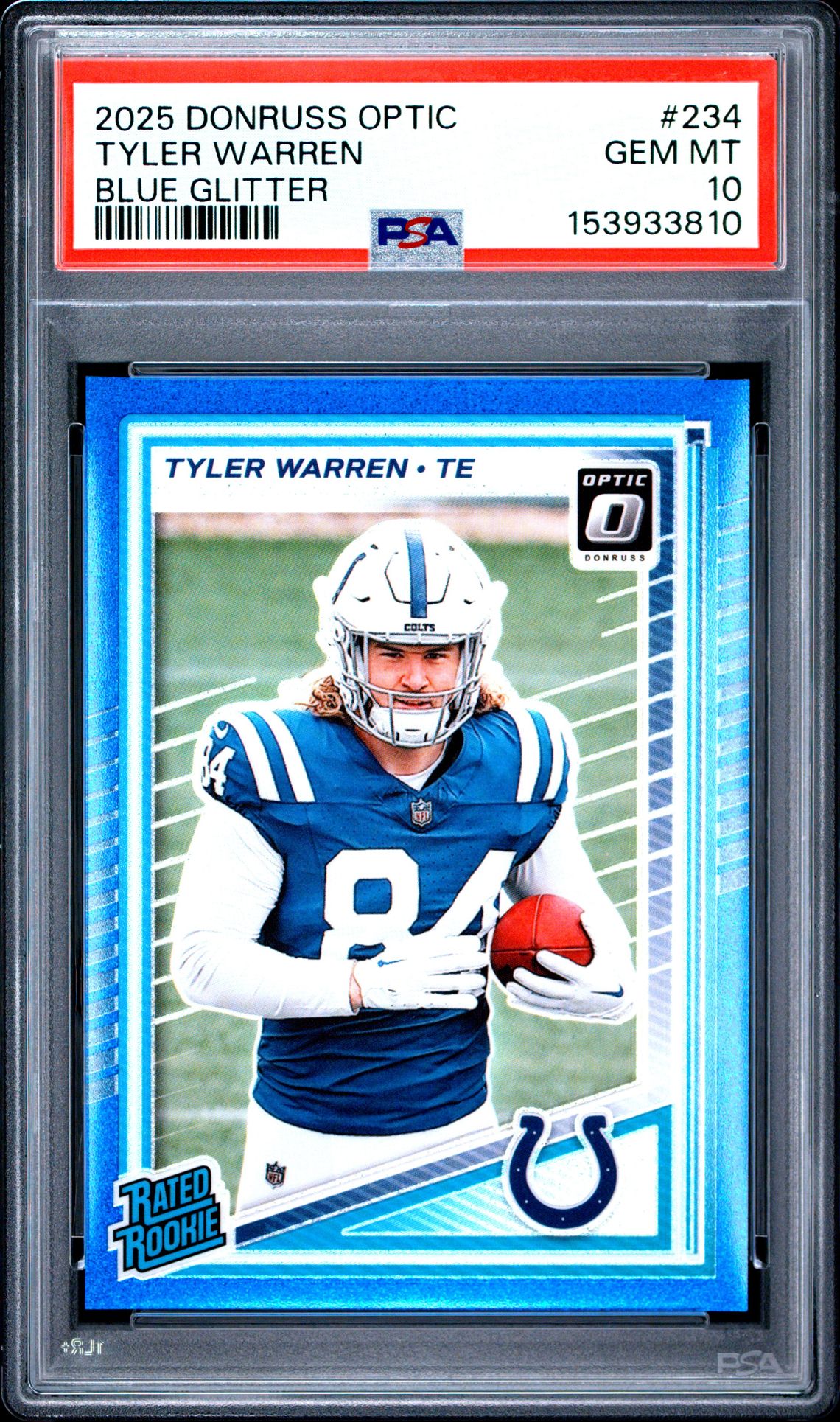 2025 PANINI DONRUSS OPTIC TYLER WARREN BLUE GLITTER 234 GEM MT 10 front