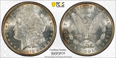 1878 7TF $1 VAM 203, Short Leaf MS62