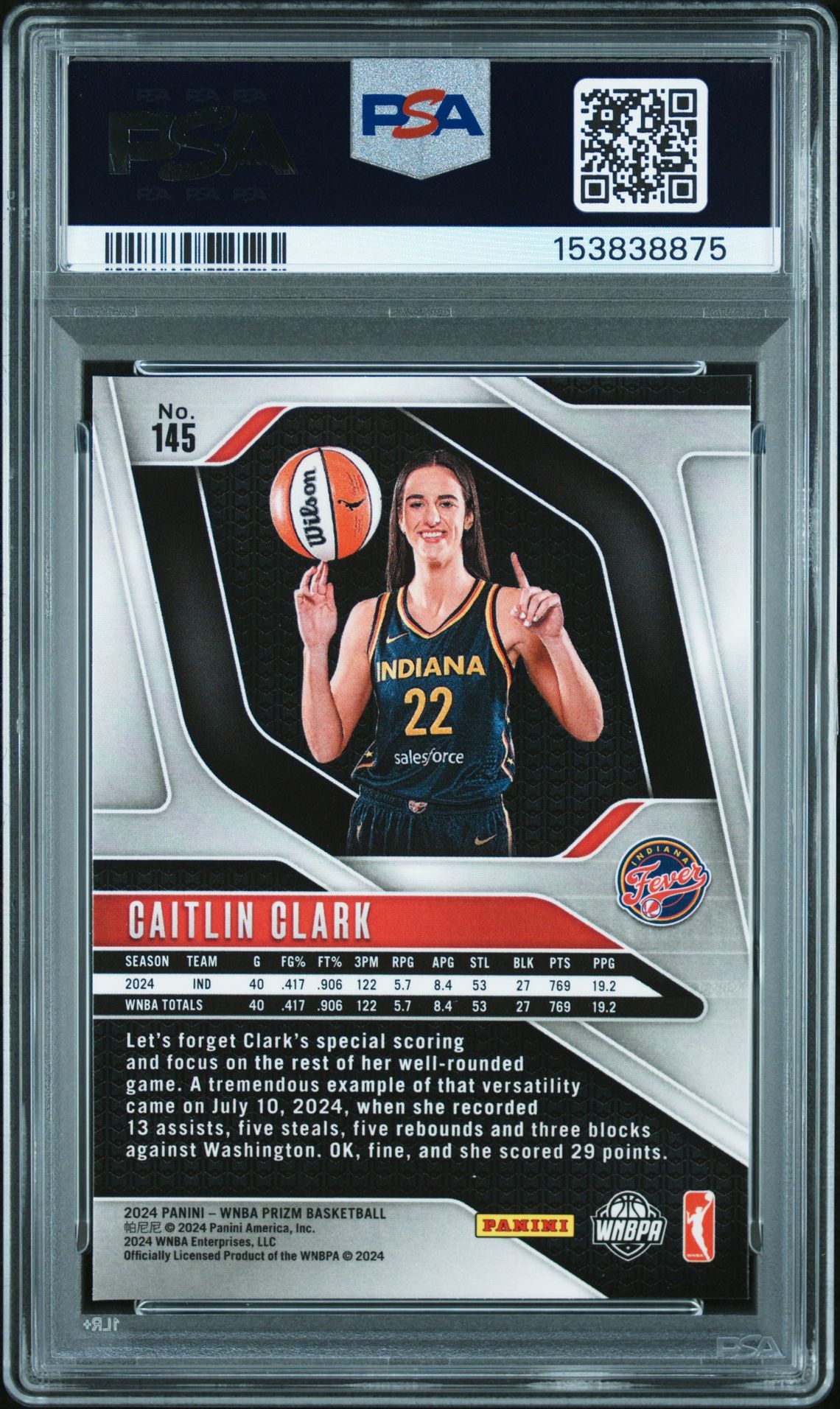 2024 Panini Prizm Wnba Caitlin Clark #145 Nm 7 back