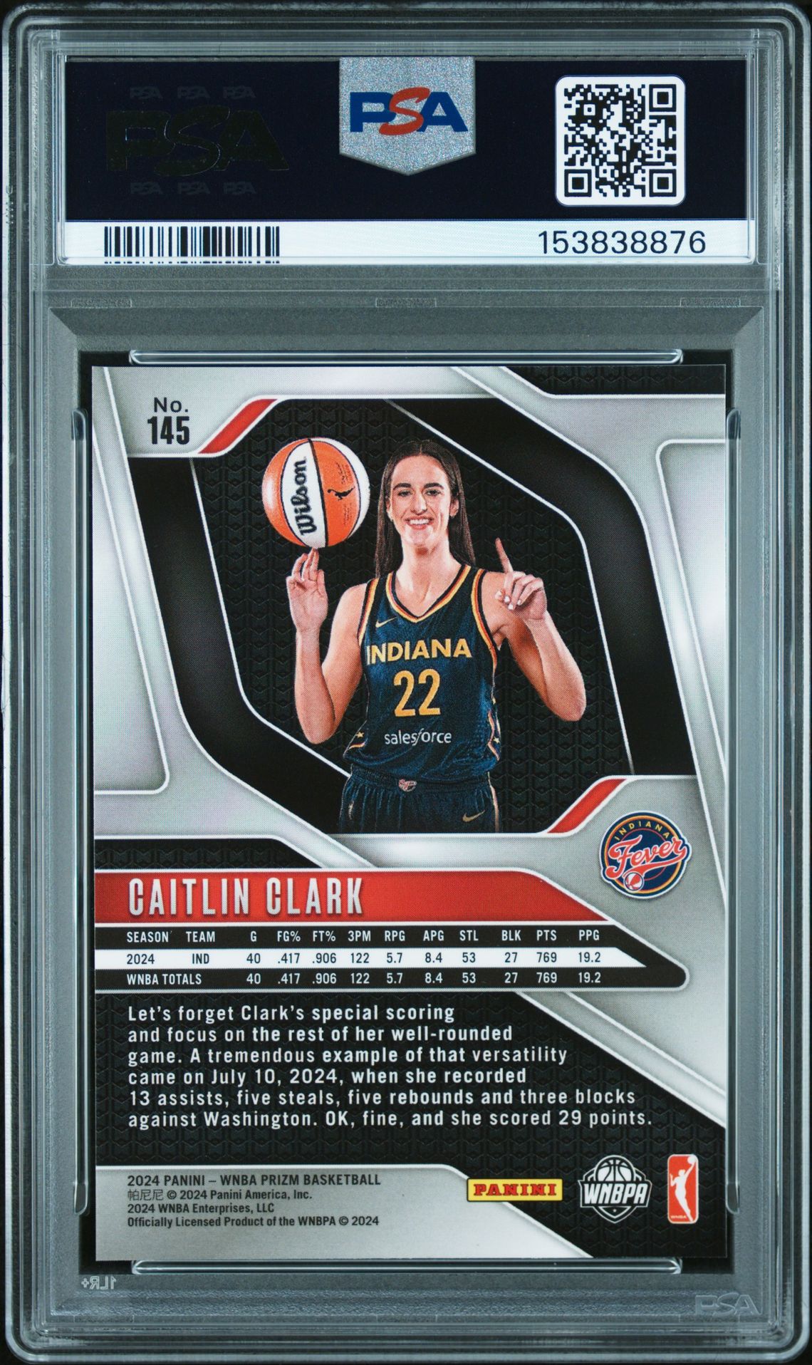 2024 Panini Prizm Wnba Caitlin Clark #145 Nm 7 back