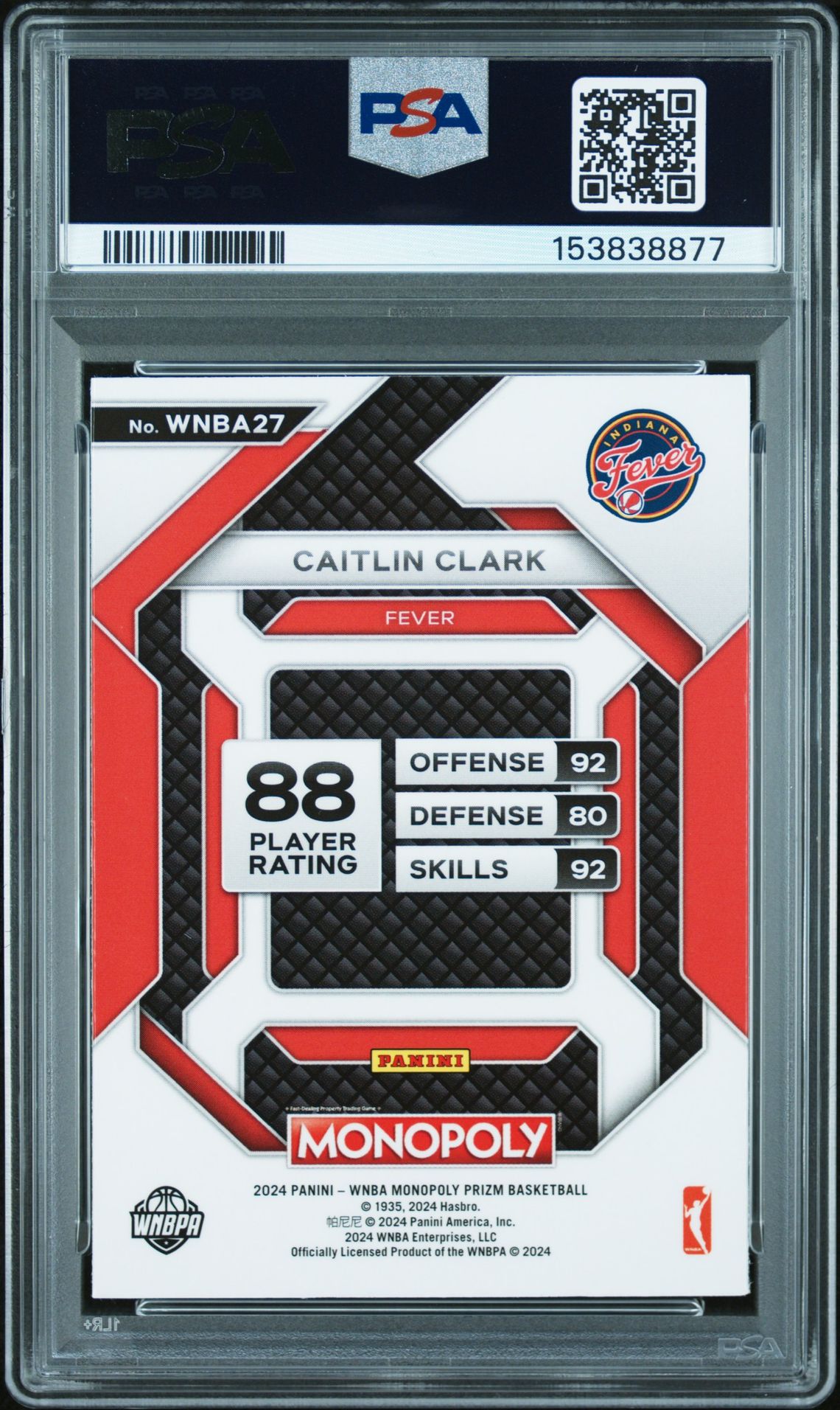 2024 Panini Prizm Monopoly Wnba Insert Caitlin Clark #27 (Insert) Mint 9 back
