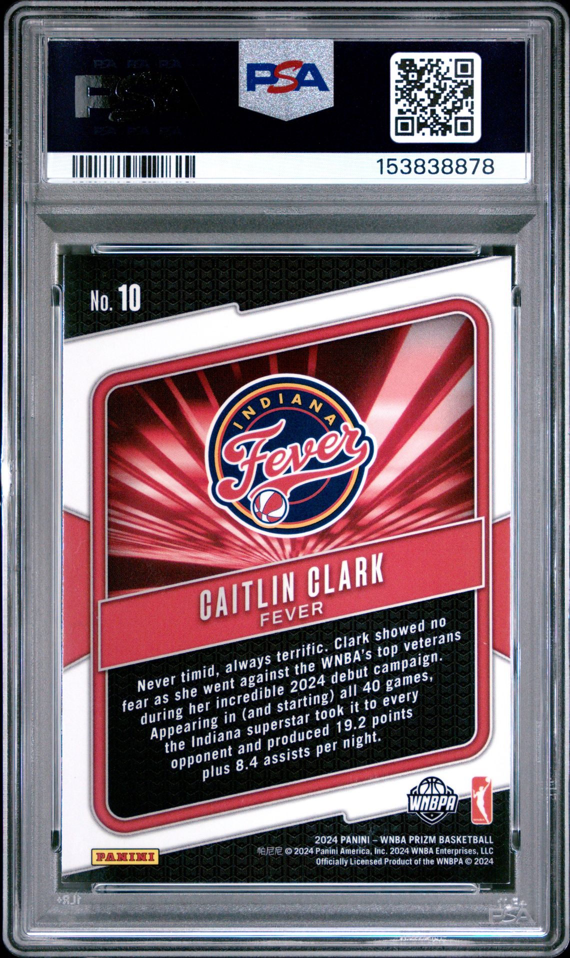 2024 Panini Prizm Wnba Fearless Caitlin Clark #10 Mint 9 back