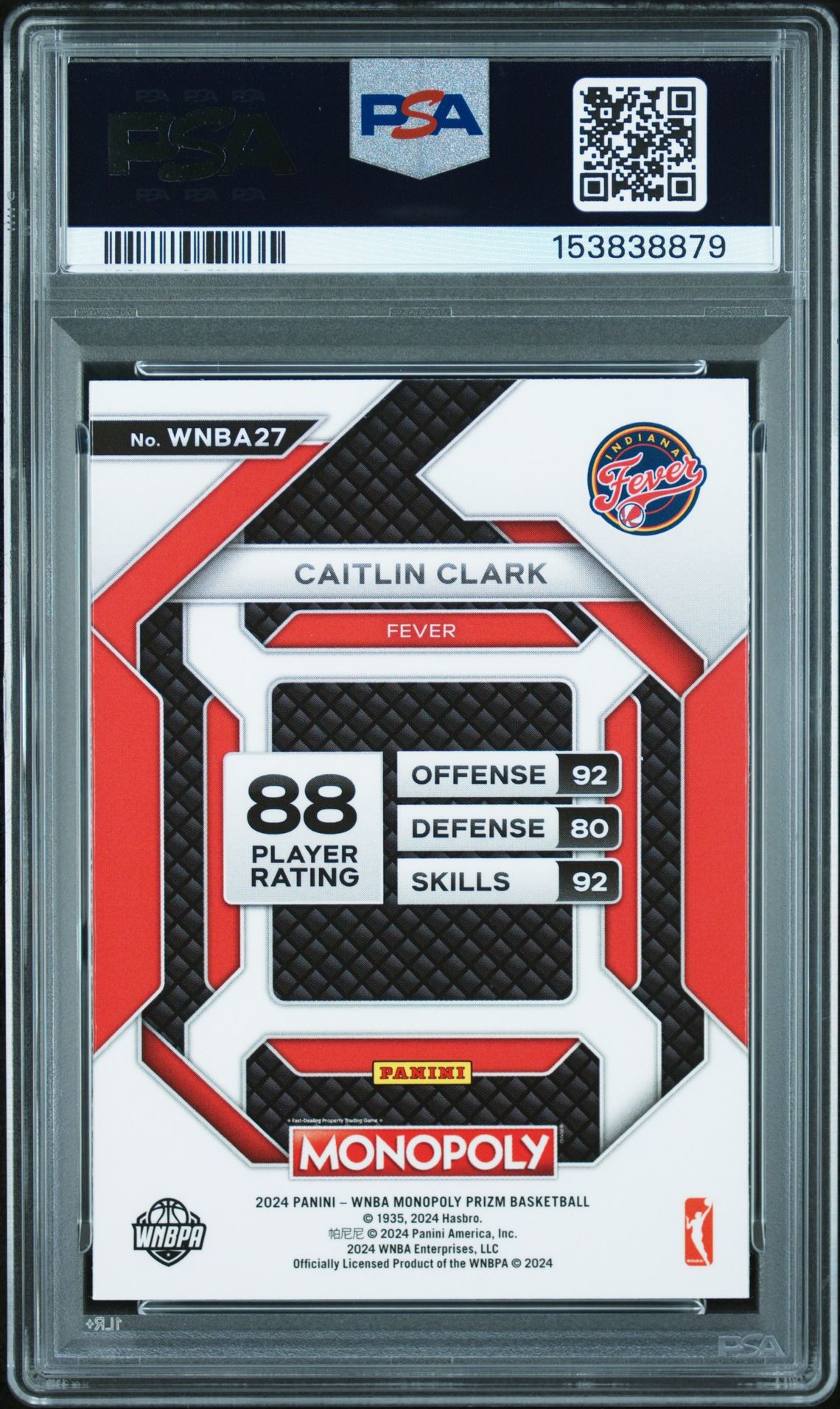 2024 Panini Prizm Monopoly Wnba Insert Caitlin Clark #27 (Insert) Nm-Mt 8 back