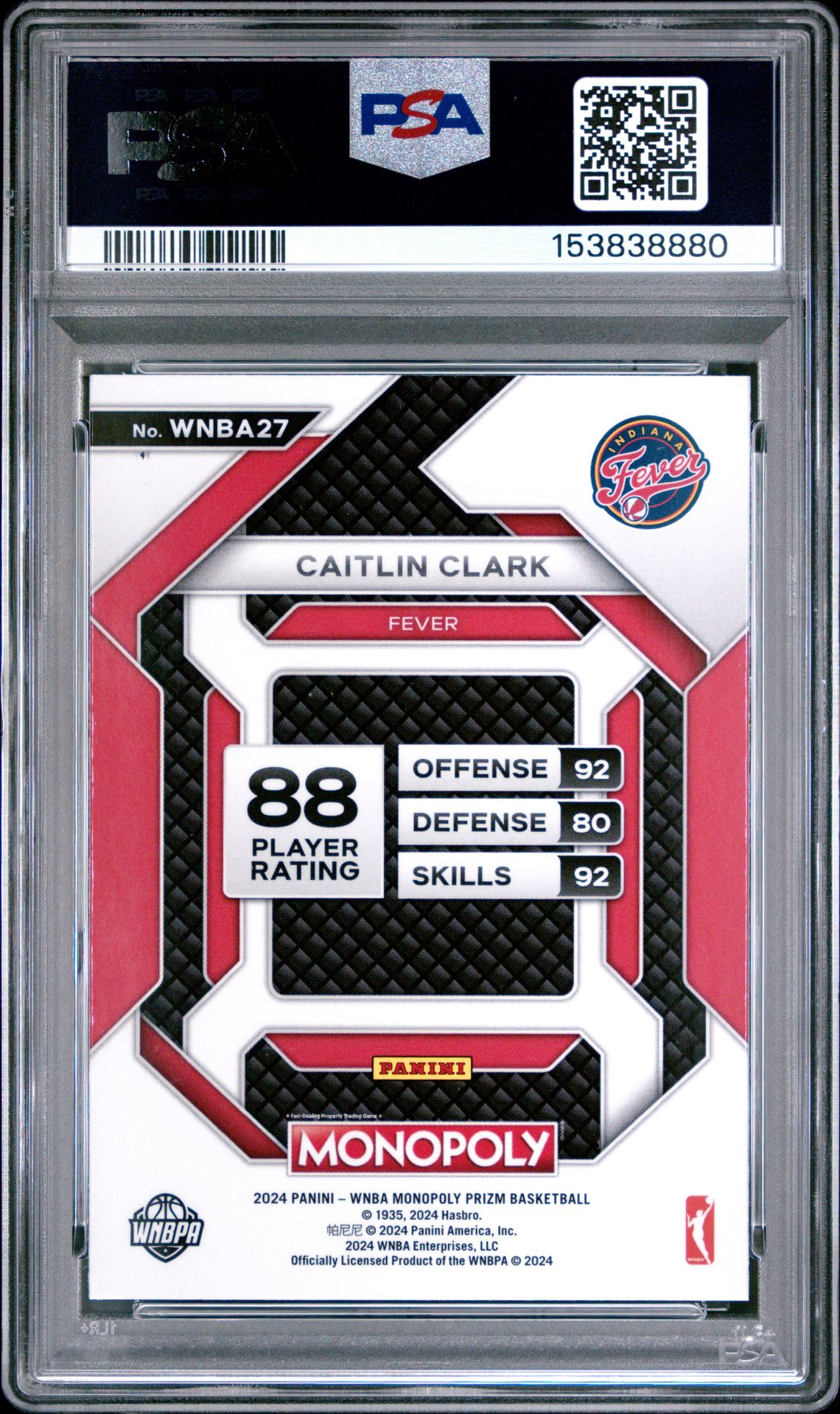 2024 Panini Prizm Monopoly Wnba Insert Caitlin Clark #27 (Insert) Nm-Mt 8 back