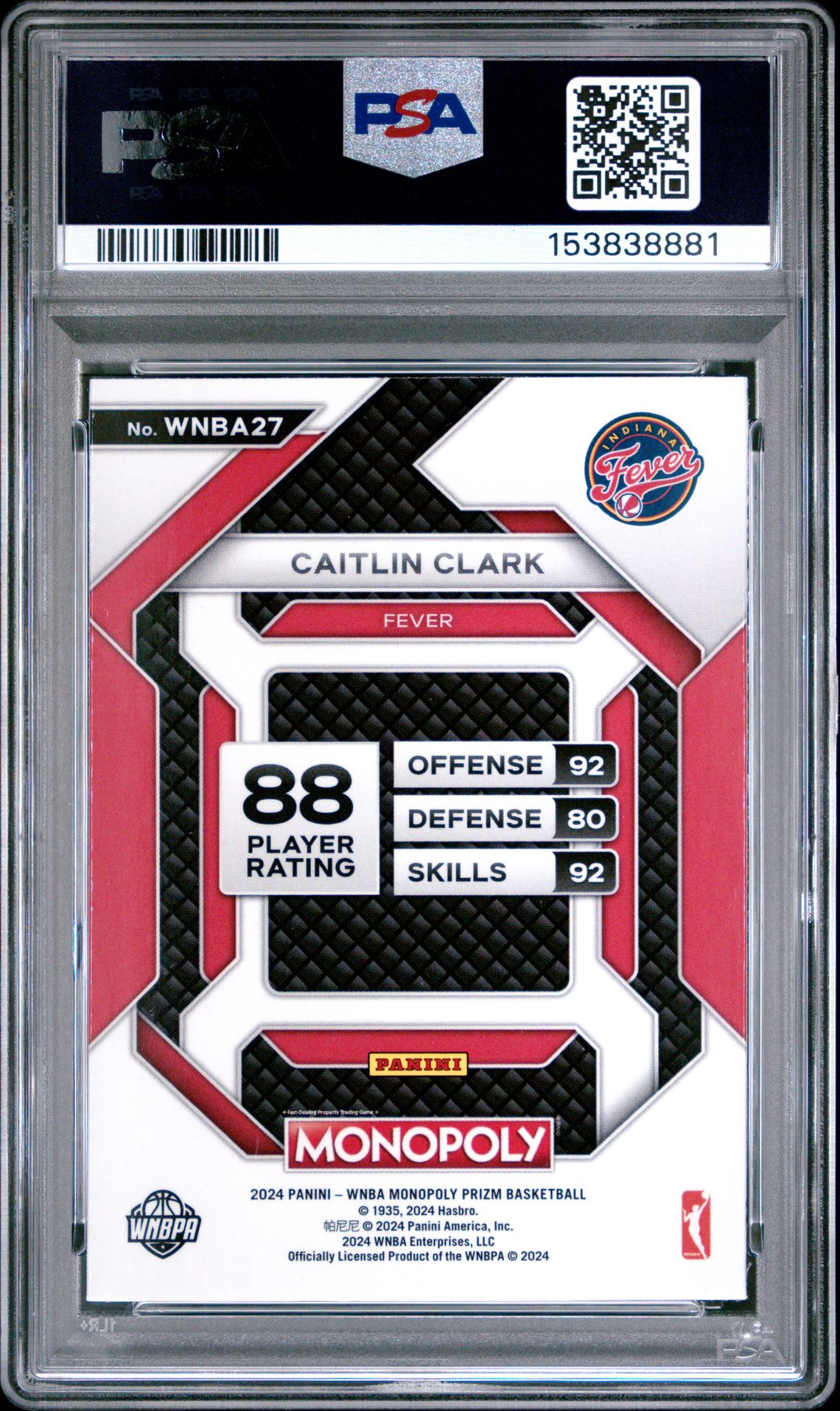2024 Panini Prizm Monopoly Wnba Insert Caitlin Clark #27 (Insert) Nm-Mt 8 back