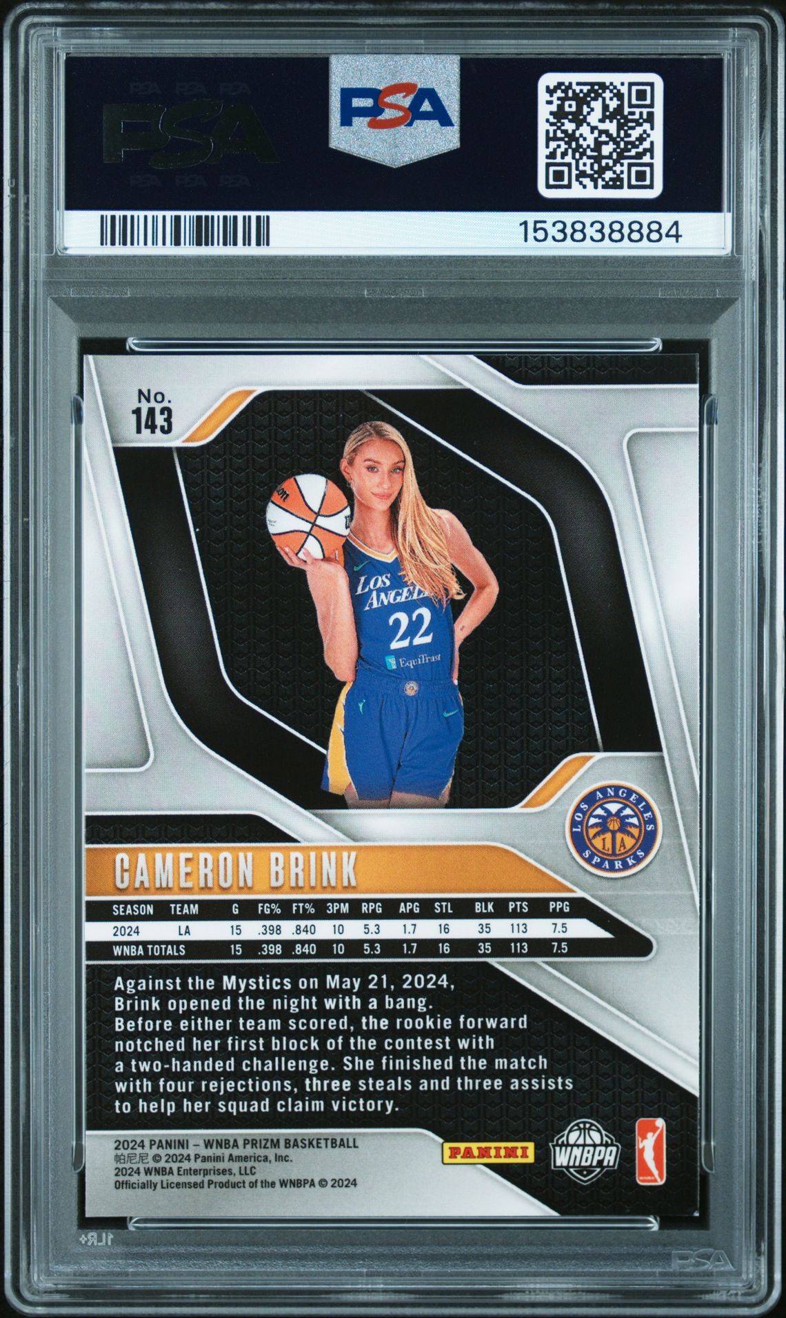 2024 Panini Prizm Wnba Cameron Brink #143 Nm 7 back
