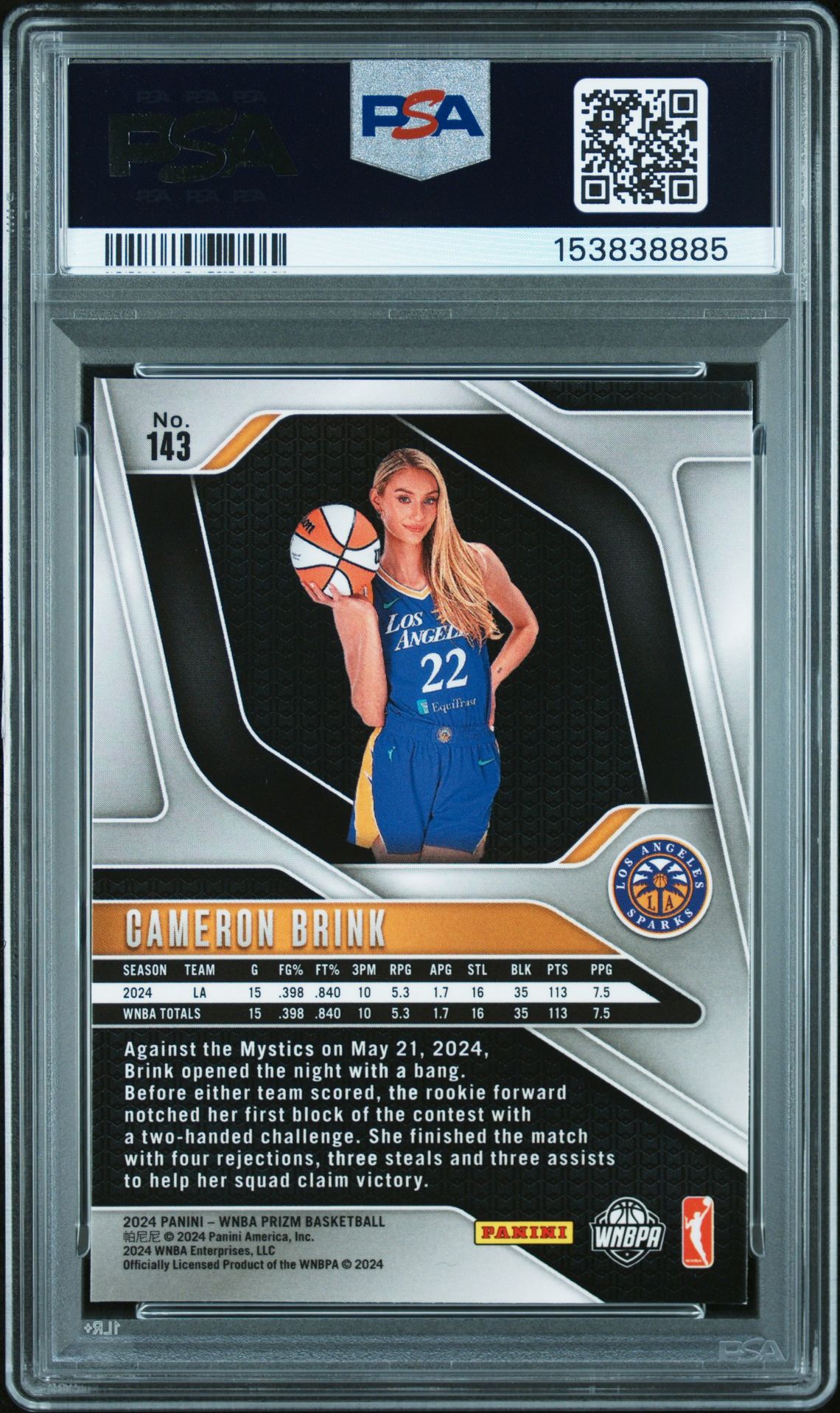 2024 Panini Prizm Wnba Cameron Brink #143 Nm 7 back