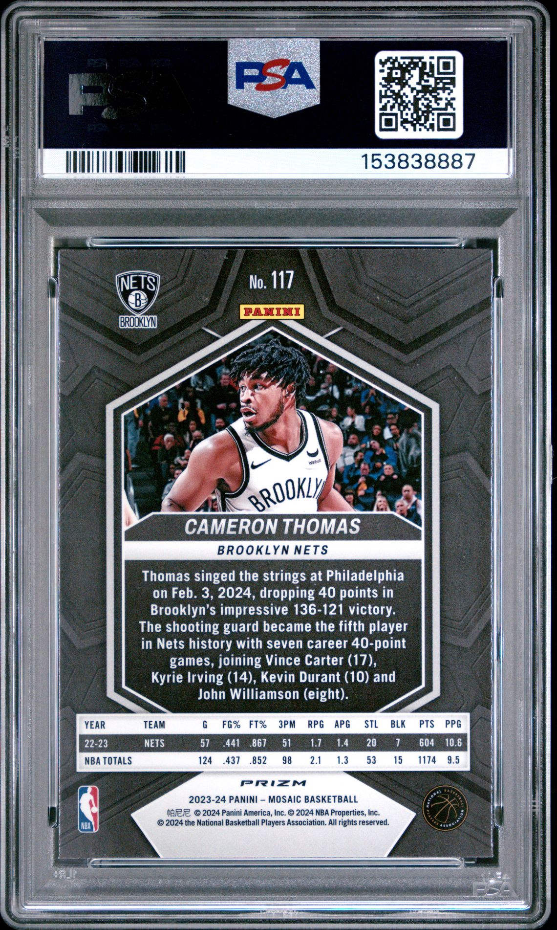 2023 Panini Mosaic Cameron Thomas #117 (Genesis) Gem Mt 10 back
