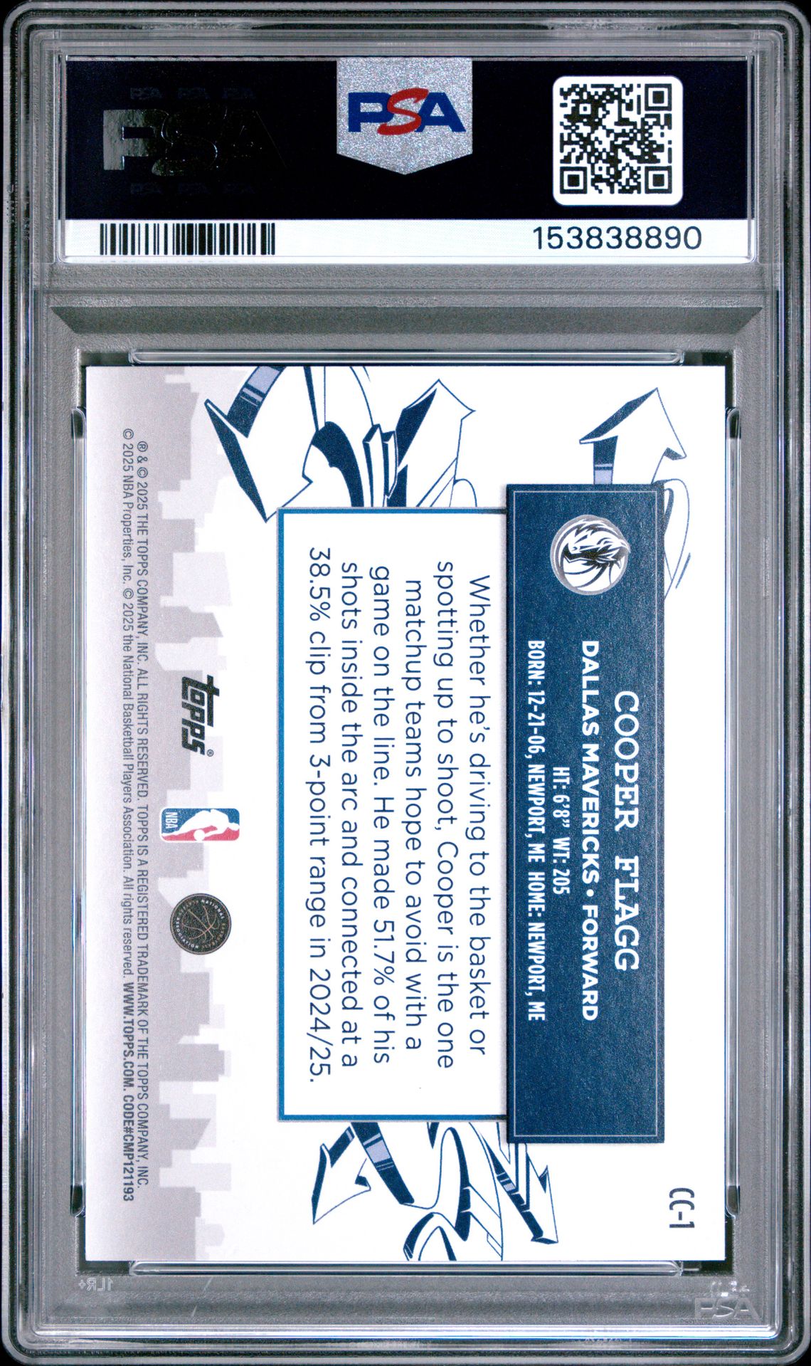 2025 Topps Clutch City Prospects Cooper Flagg #Cc-1 Mint 9 back