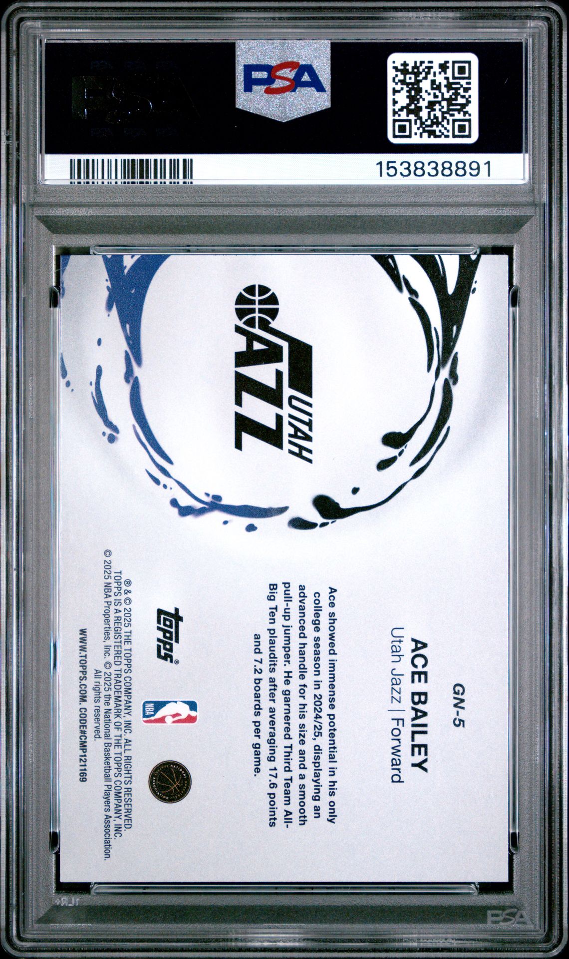 2025 Topps Generation Now Ace Bailey #Gn-5 (Generation Now-Holo Foil) Gem Mt 10 back