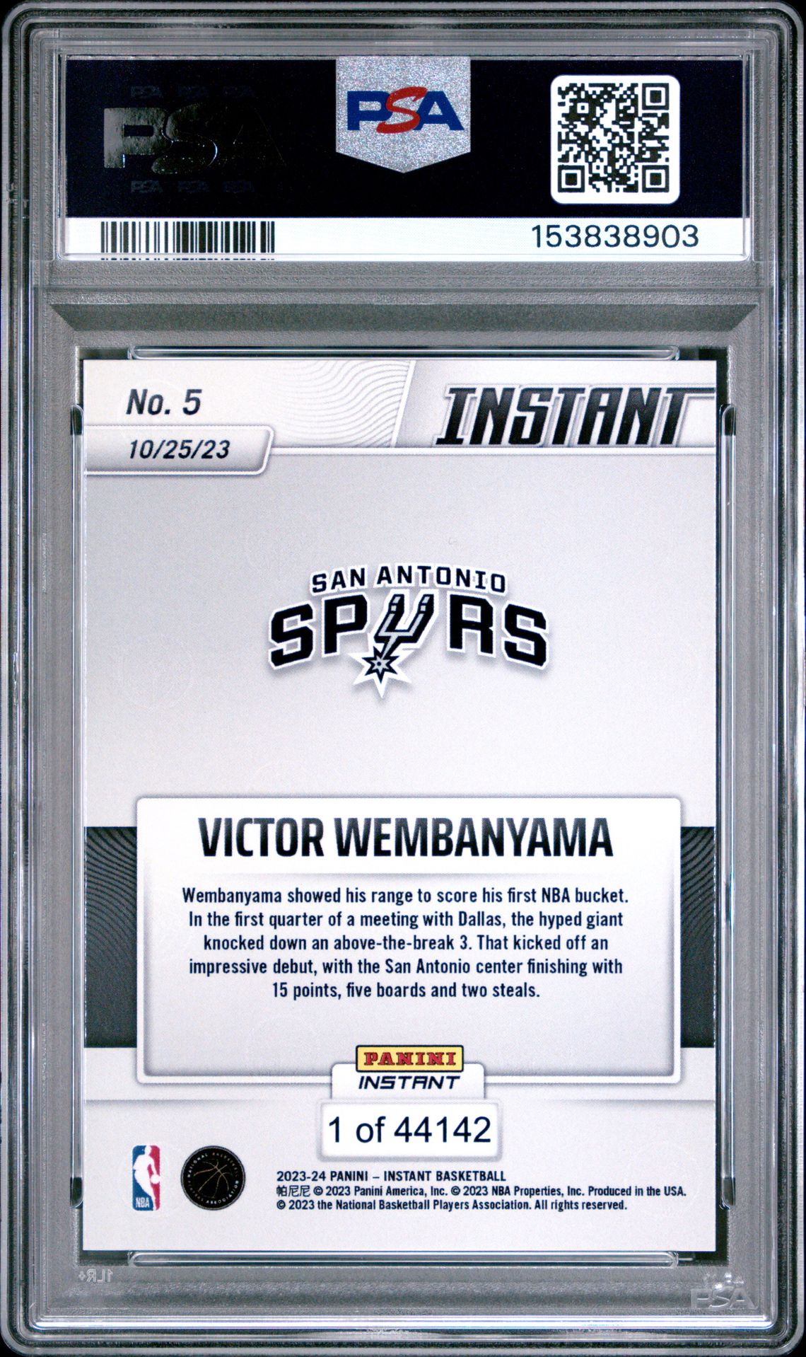 2023 Panini Instant Victor Wembanyama #5 Mint 9 back
