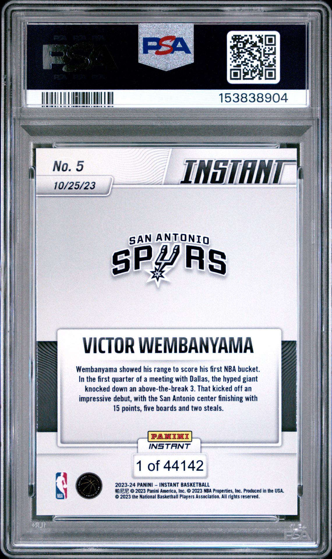 2023 Panini Instant Victor Wembanyama #5 Mint 9 back