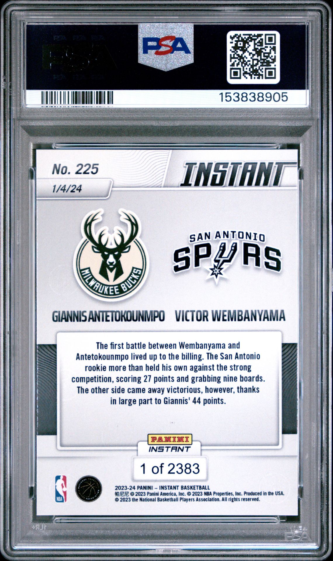 2023 Panini Instant Wmbnym/Anttknmp #225 Gem Mt 10 back