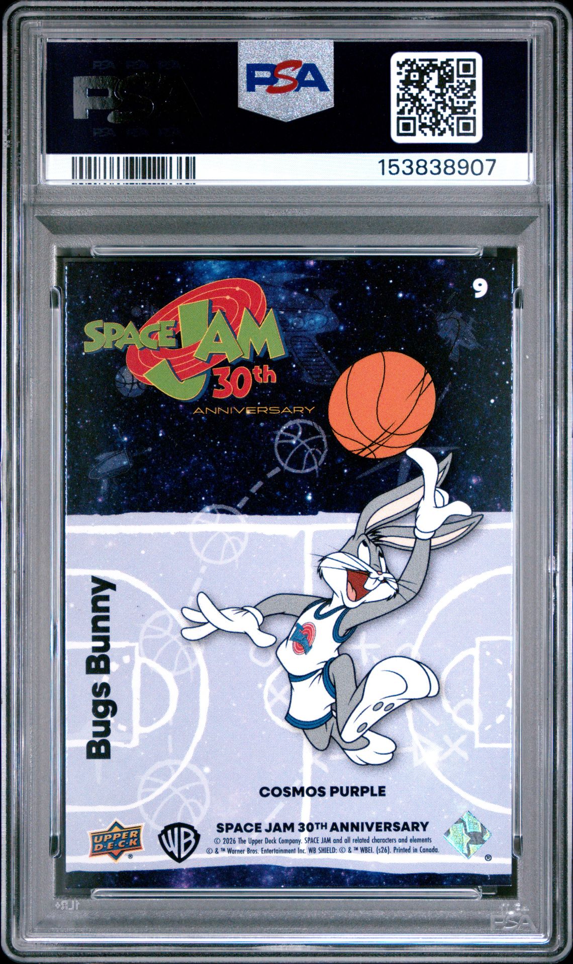 2026 Upper Deck Space Jam 30Th Anniversary Bugs Bunny #9 (30Th Aniv-Cosmos Purple) Gem Mt 10 back