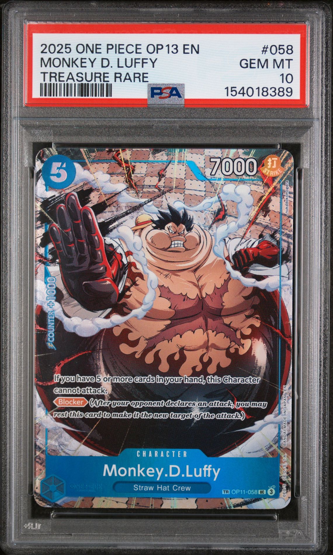 2025 One Piece ONE PIECE OP13-CARRYING ON HIS WILL TREASURE RARE #058 Monkey D. Luffy front