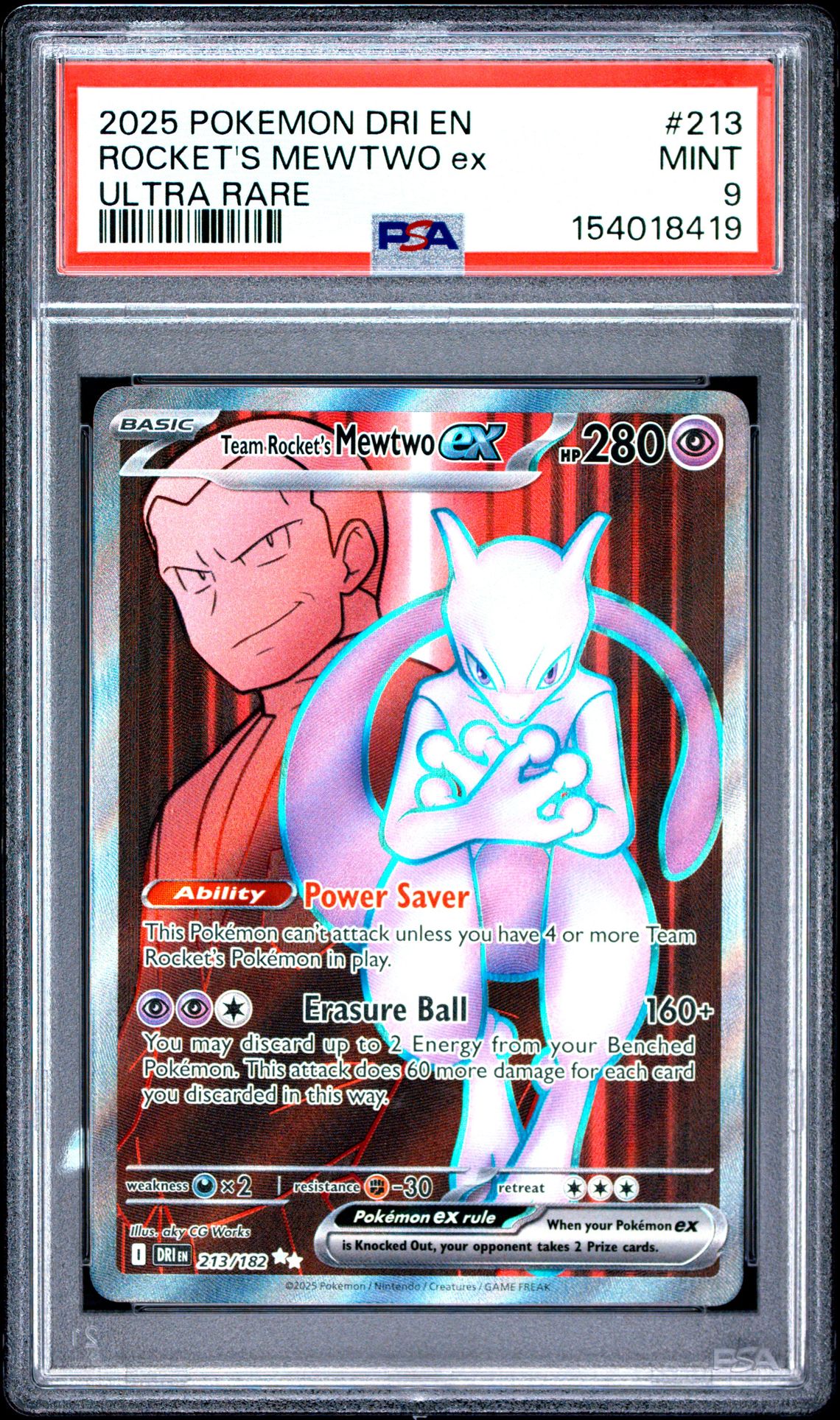 2025 Pokemon Dri En-Destined Rivals Rocket's Mewtwo Ex #213 (Ultra Rare) Mint 9 front