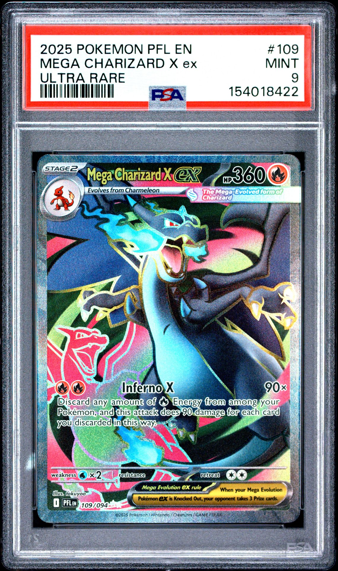 2025 Pokemon Pfl En-Phantasmal Flames Mega Charizard X Ex #109 (Ultra Rare) Mint 9 front