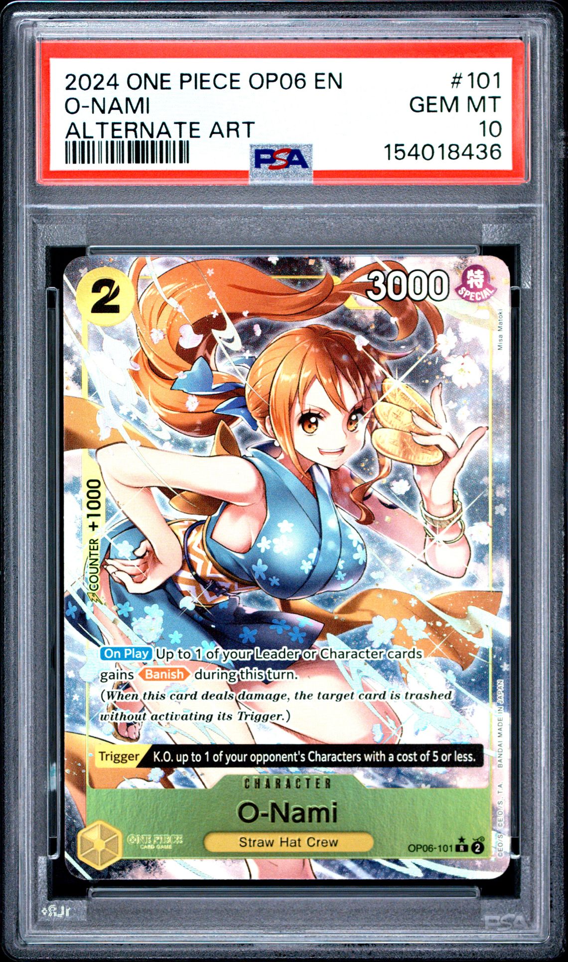 2024 One Piece Op06-Wings Of The Captain O-Nami #101 (Alternate Art) Gem Mt 10 front view - PSA graded GEM MT 10