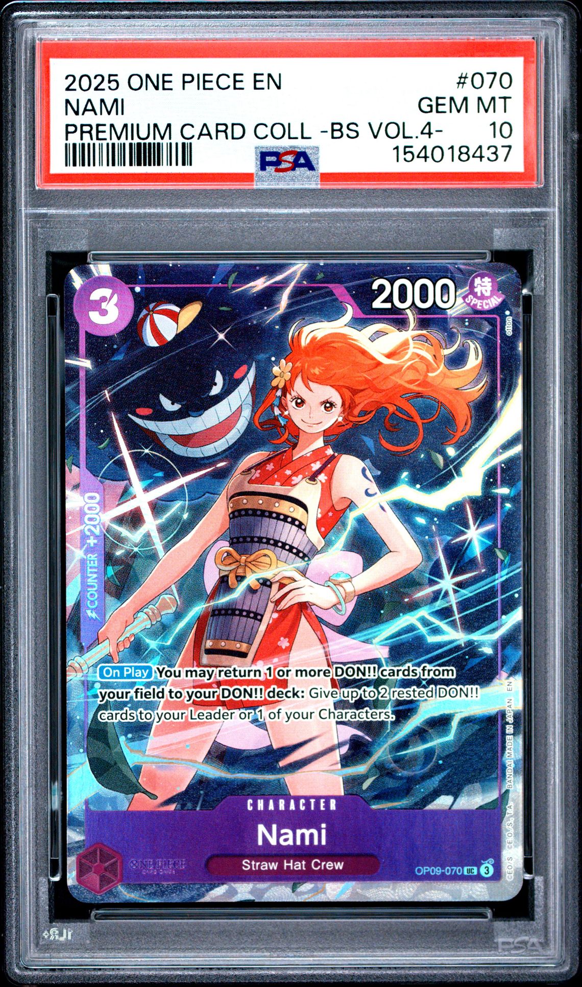 2025 One Piece Premium Card Collection -Best Selection Vol.4 - Nami #070 Gem Mt 10 front view - PSA graded GEM MT 10