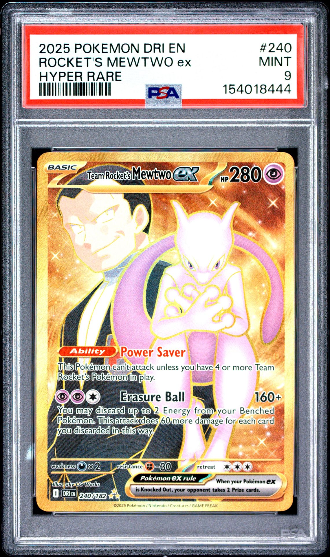 2025 Pokemon Dri En-Destined Rivals Rocket's Mewtwo Ex #240 (Hyper Rare) Mint 9 front