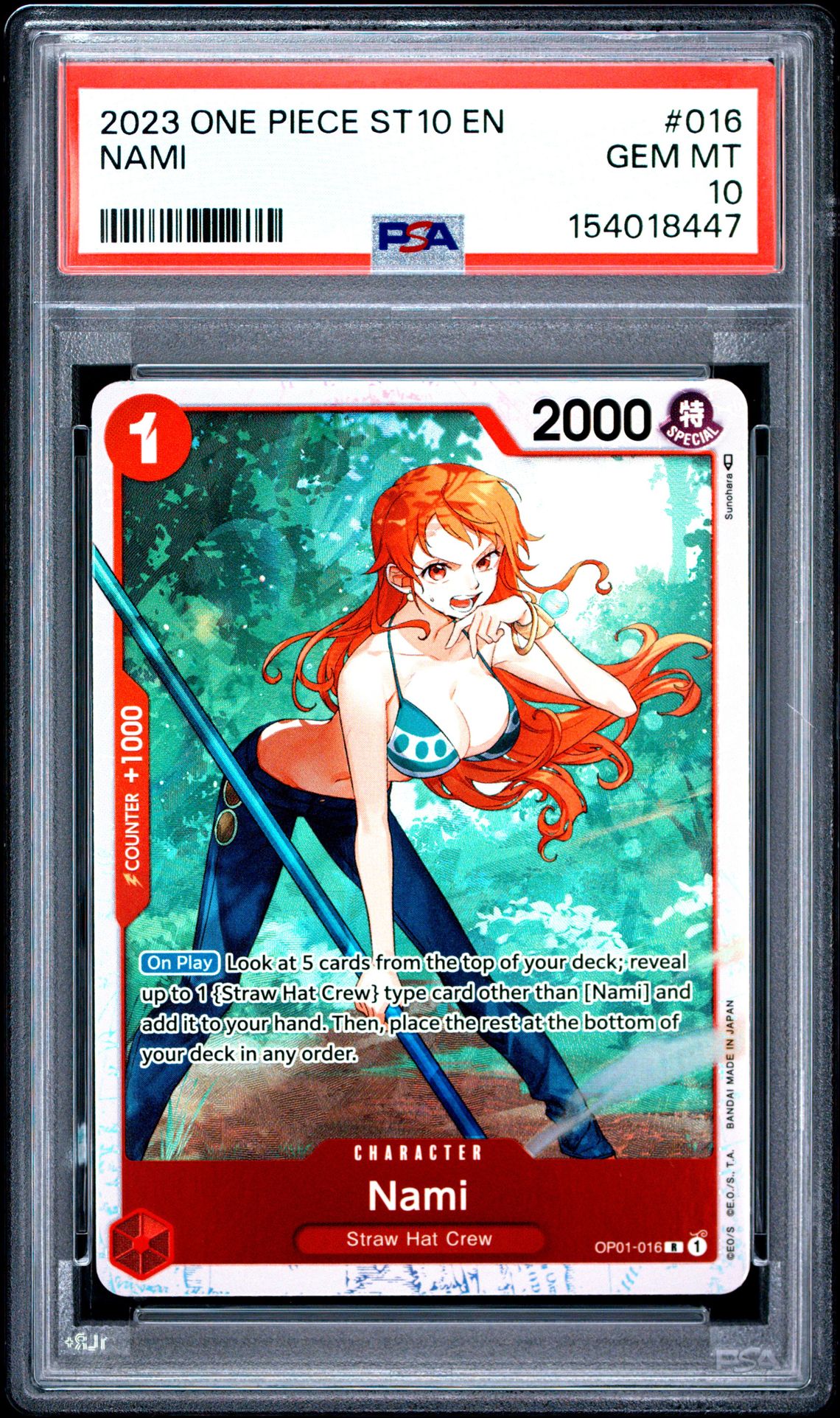 2023 One Piece Ultra Deck St10-The Three Captains Nami #016 Gem Mt 10 front view - PSA graded GEM MT 10